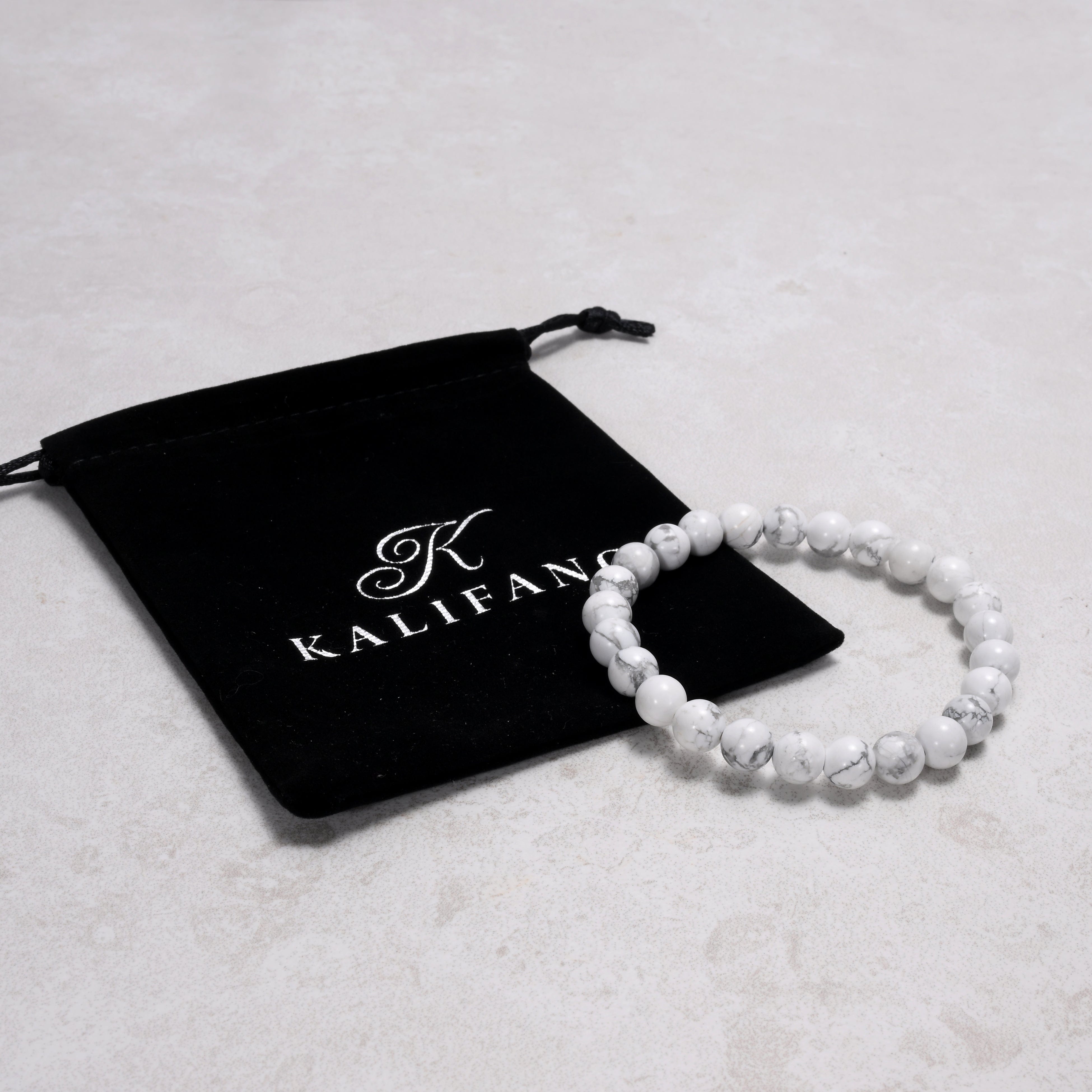 Kalifano Gemstone Bracelets Natural Howlite 8 mm Beaded Gemstone Bracelet