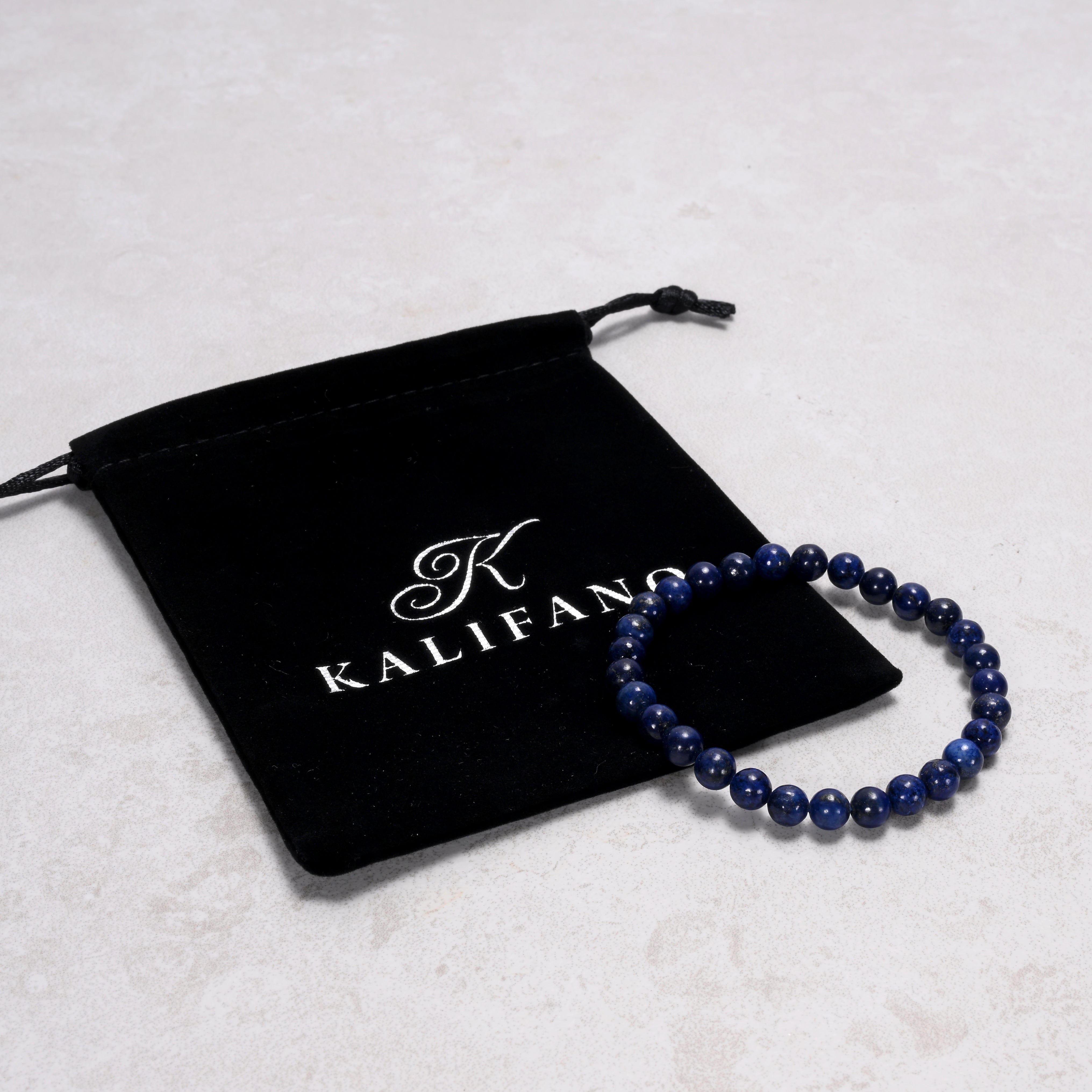 Kalifano Gemstone Bracelets Natural Lapis 6 mm Beaded Gemstone Bracelet
