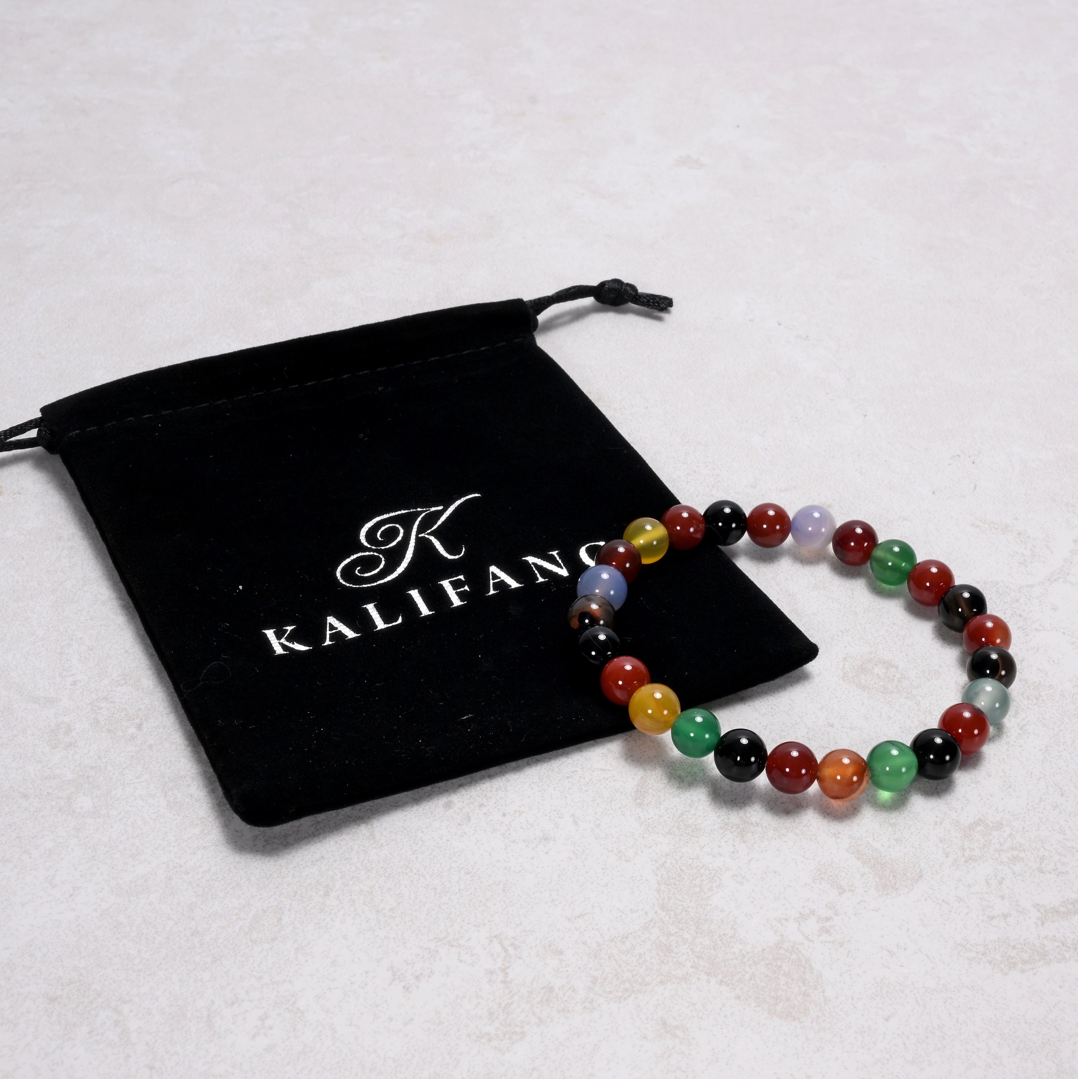 Kalifano Gemstone Bracelets Natural Multi Agate 8 mm Beaded Gemstone Bracelet