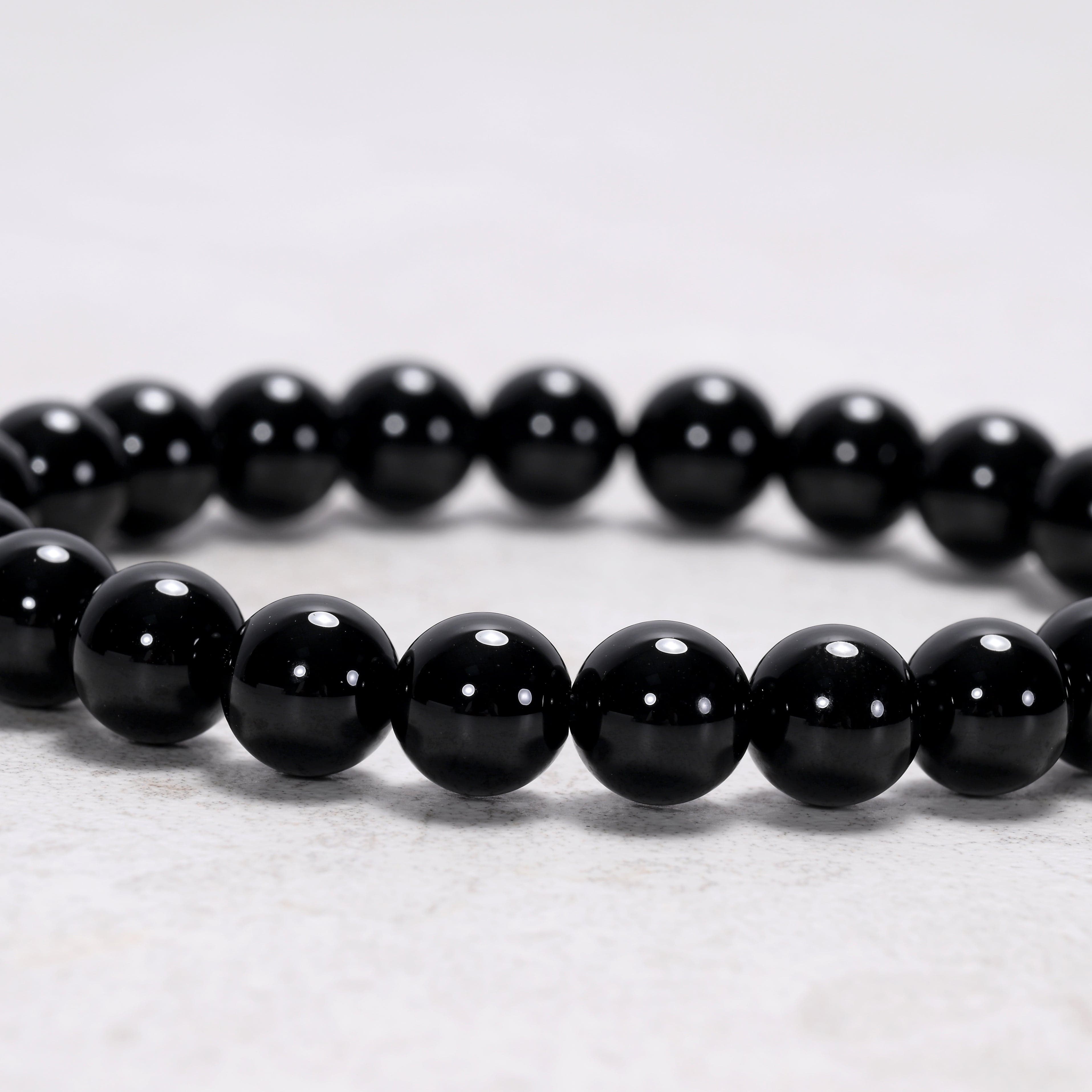Kalifano Gemstone Bracelets Natural Obsidian 8 mm Beaded Gemstone Bracelet