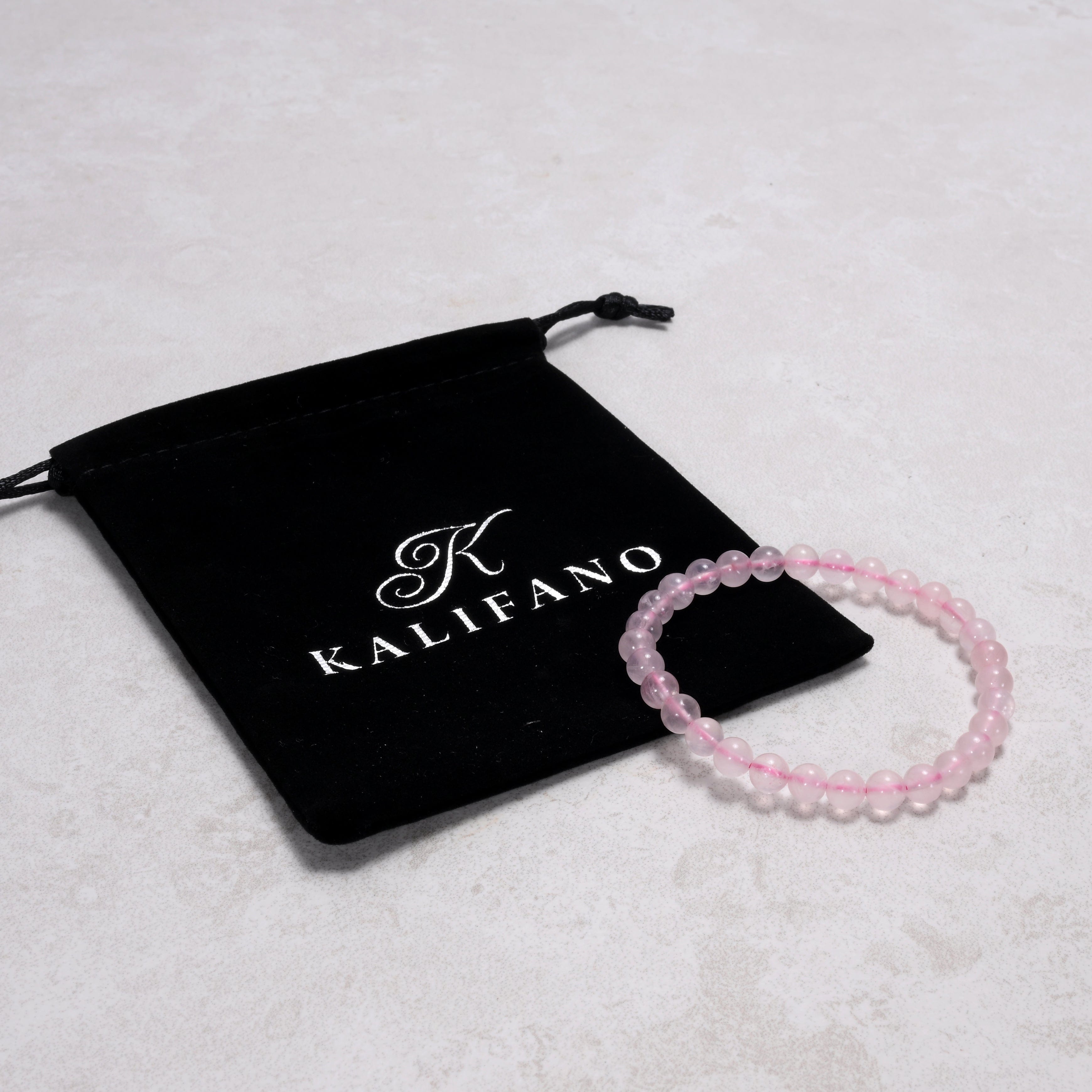 Kalifano Gemstone Bracelets Natural Rose Quartz 6mm Gemstone Bead Elastic Bracelet