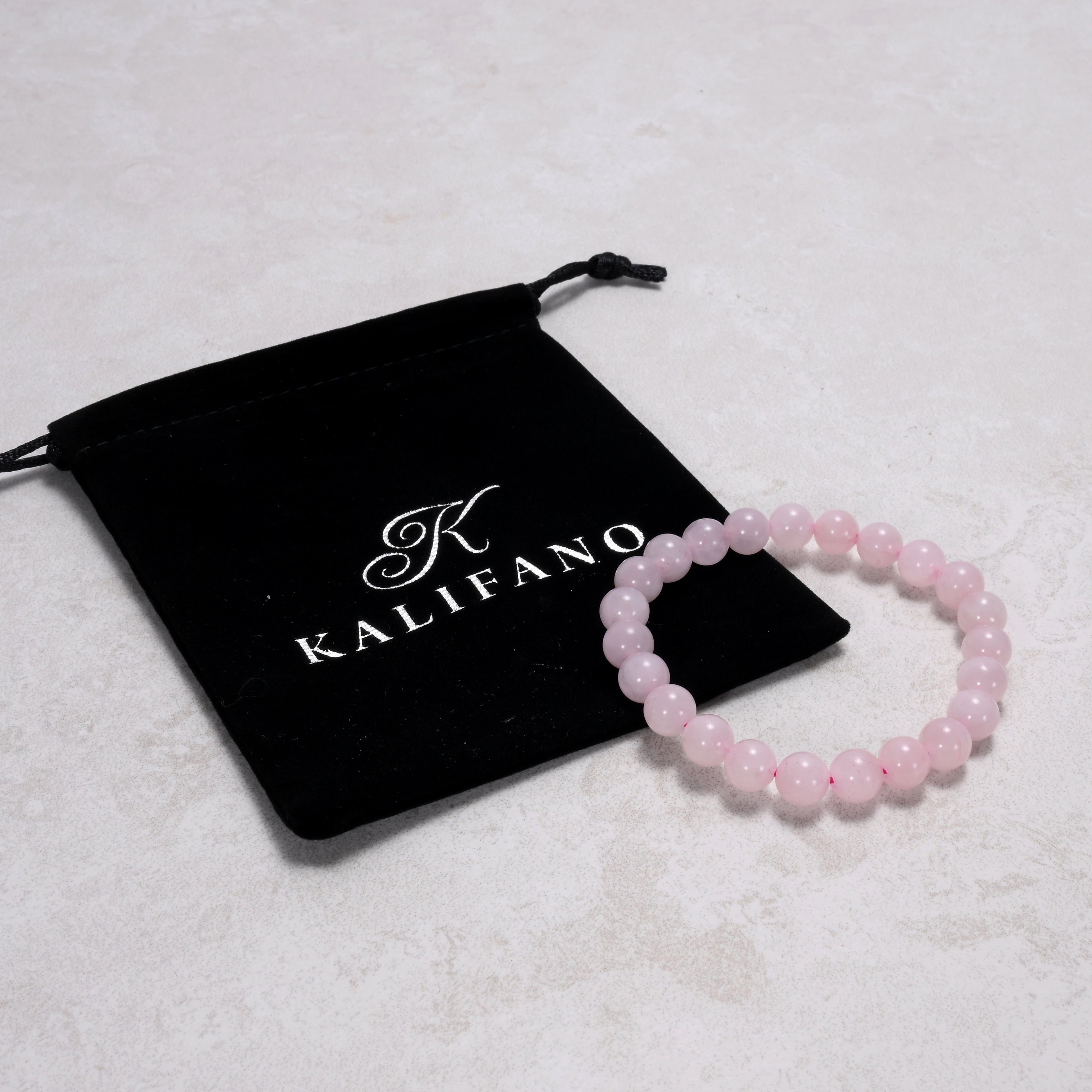 Kalifano Gemstone Bracelets Natural Rose Quartz 8 mm Beaded Gemstone Bracelet