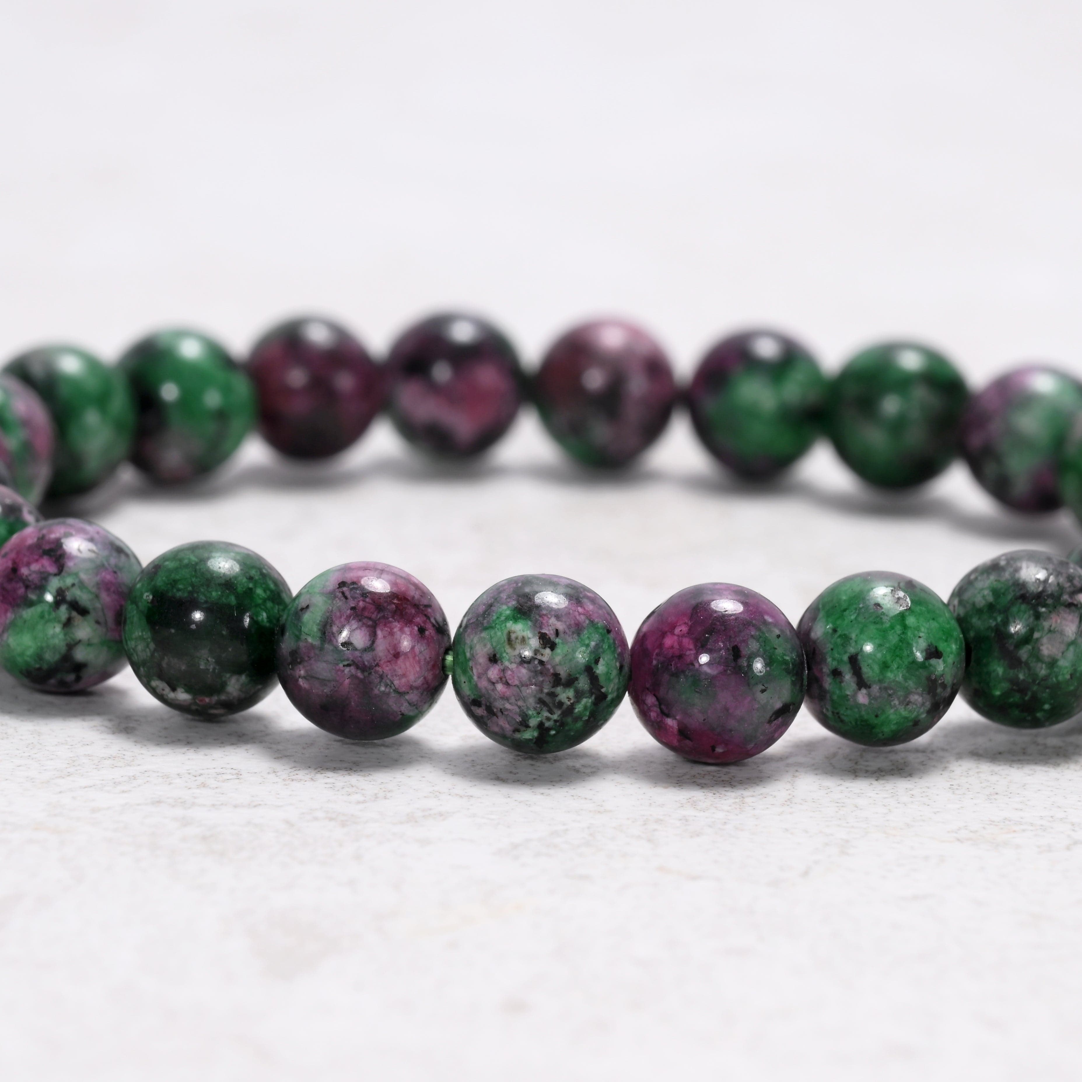 Kalifano Gemstone Bracelets Natural Ruby Zoisite 8 mm Beaded Gemstone Bracelet