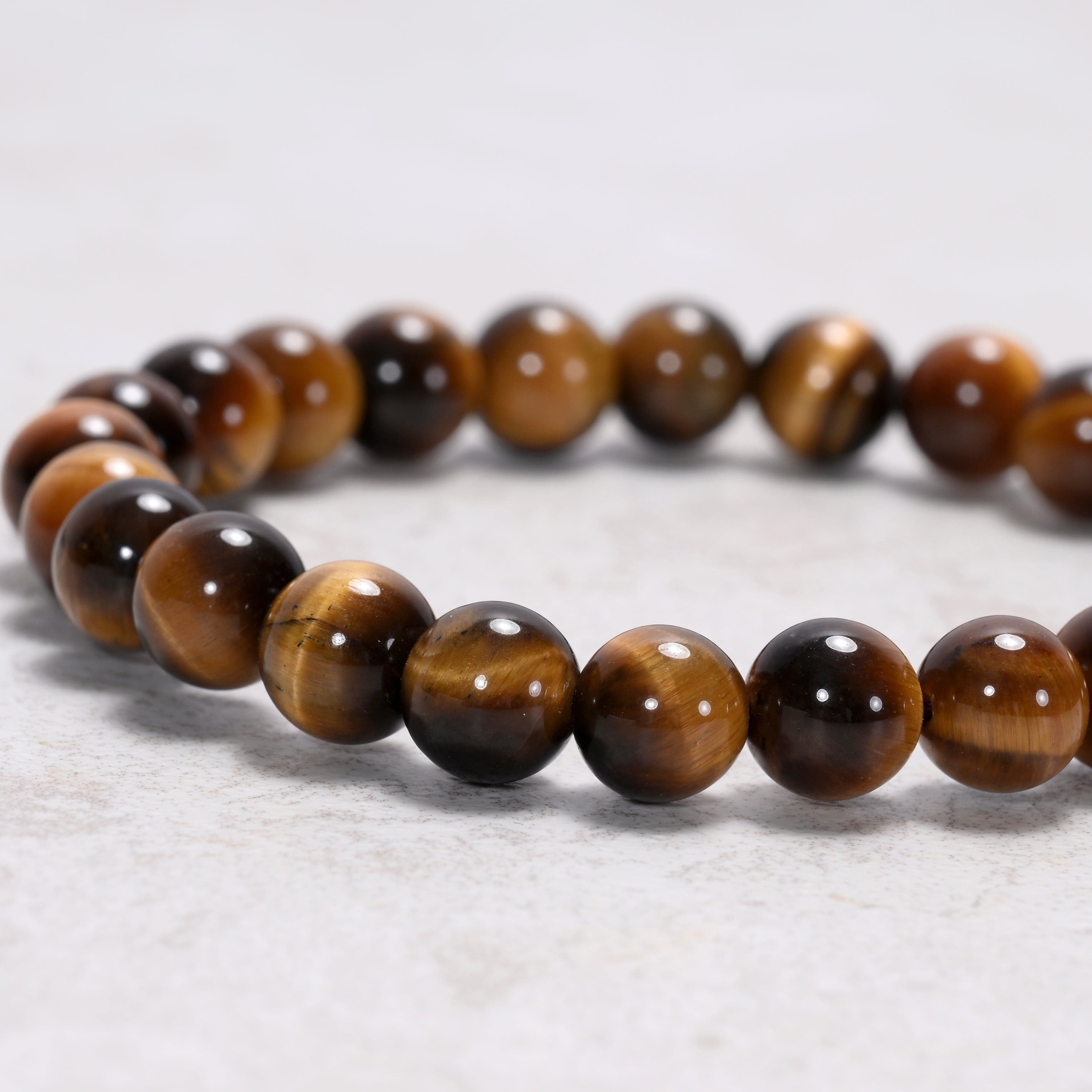 Kalifano Gemstone Bracelets Natural Tiger Eye 8 mm Beaded Gemstone Bracelet