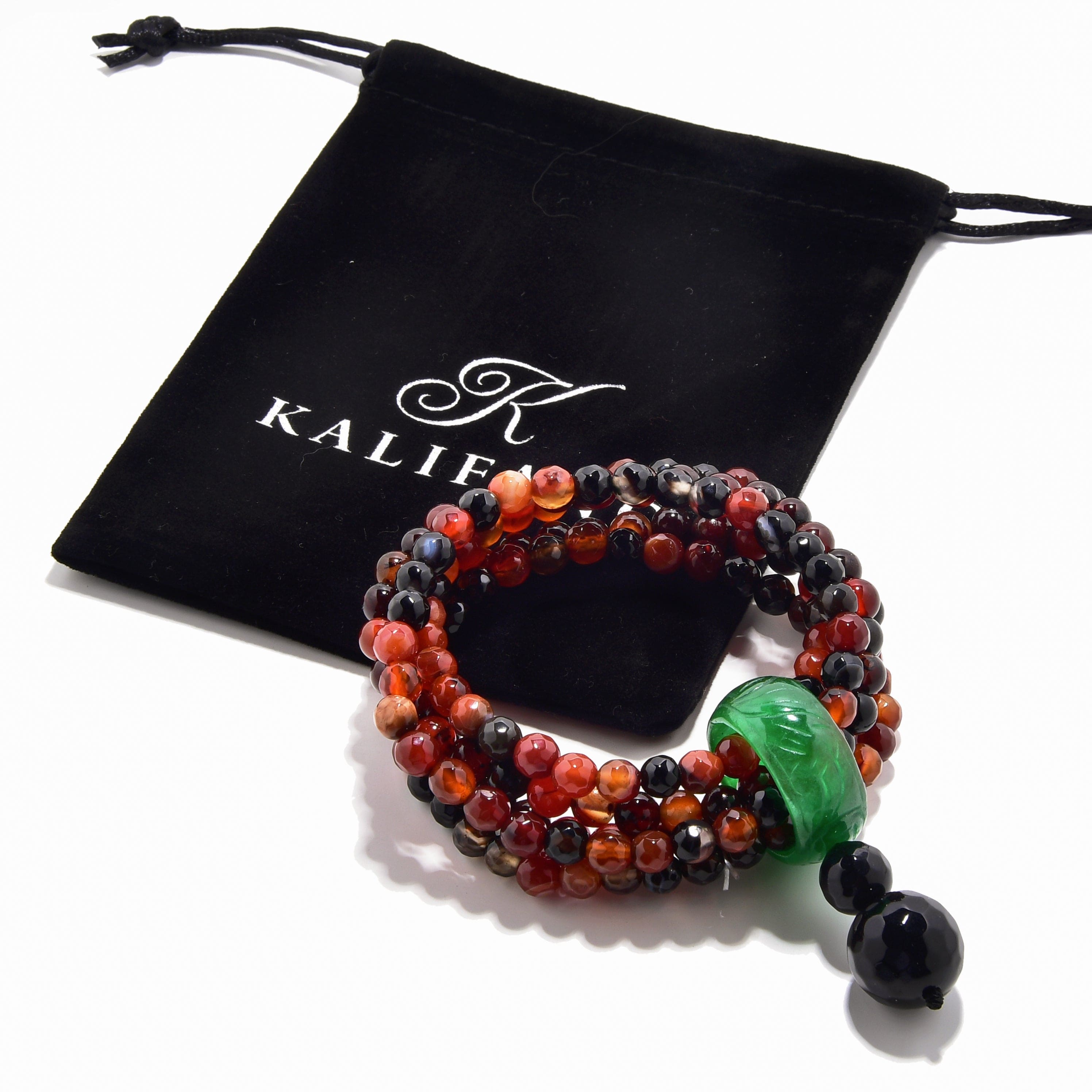 Kalifano Gemstone Bracelets Rainbow Agate 6mm Beads with Jade Ring Gemstone Elastic Bracelet PLAT-BGP-JRRW