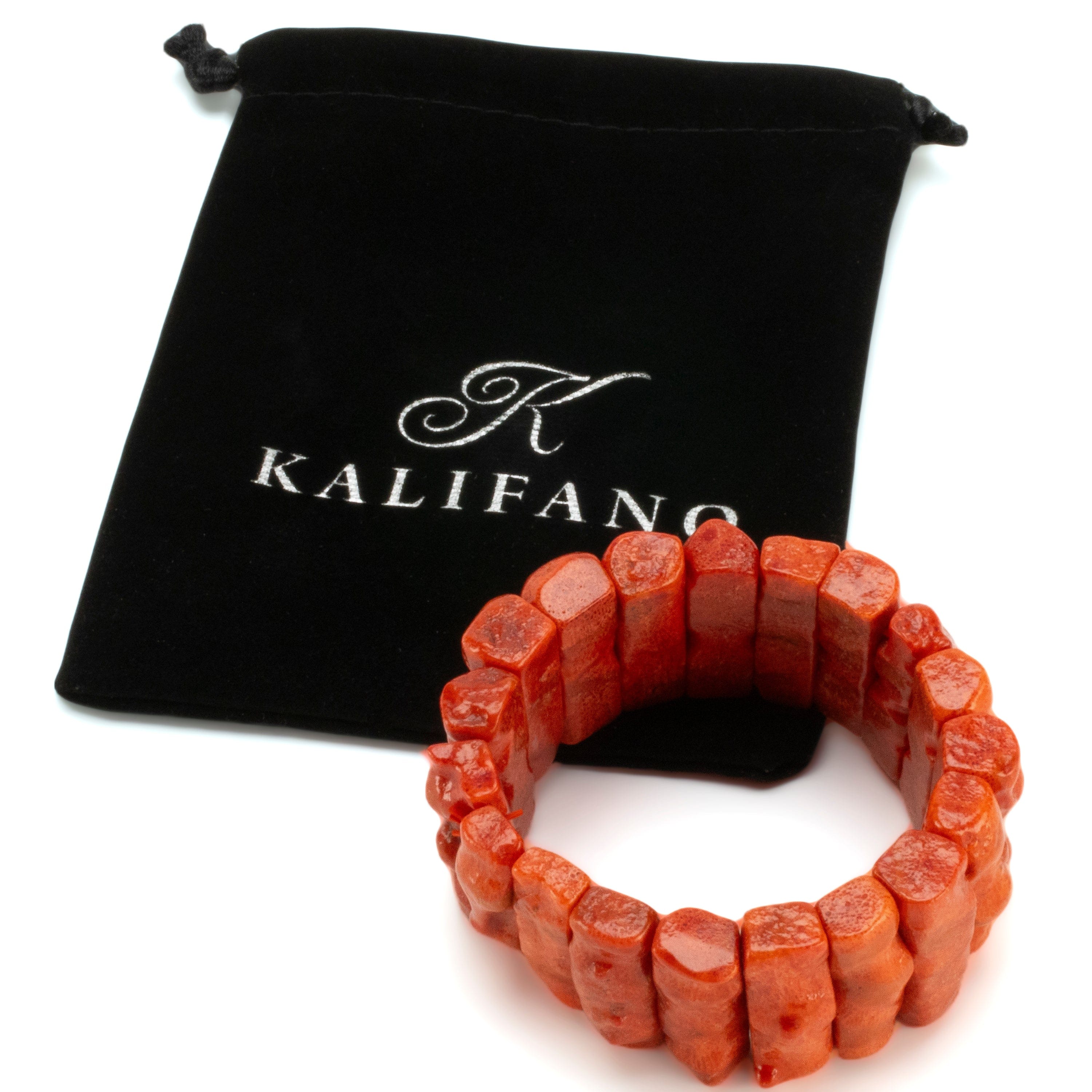 Kalifano Gemstone Bracelets Rectangular Sponge Coral Gemstone Elastic Bracelet RED-BGP-064
