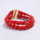 Red Coral 5x8mm Bamboo Gemstone Bracelet with Sterling Silver Clasp