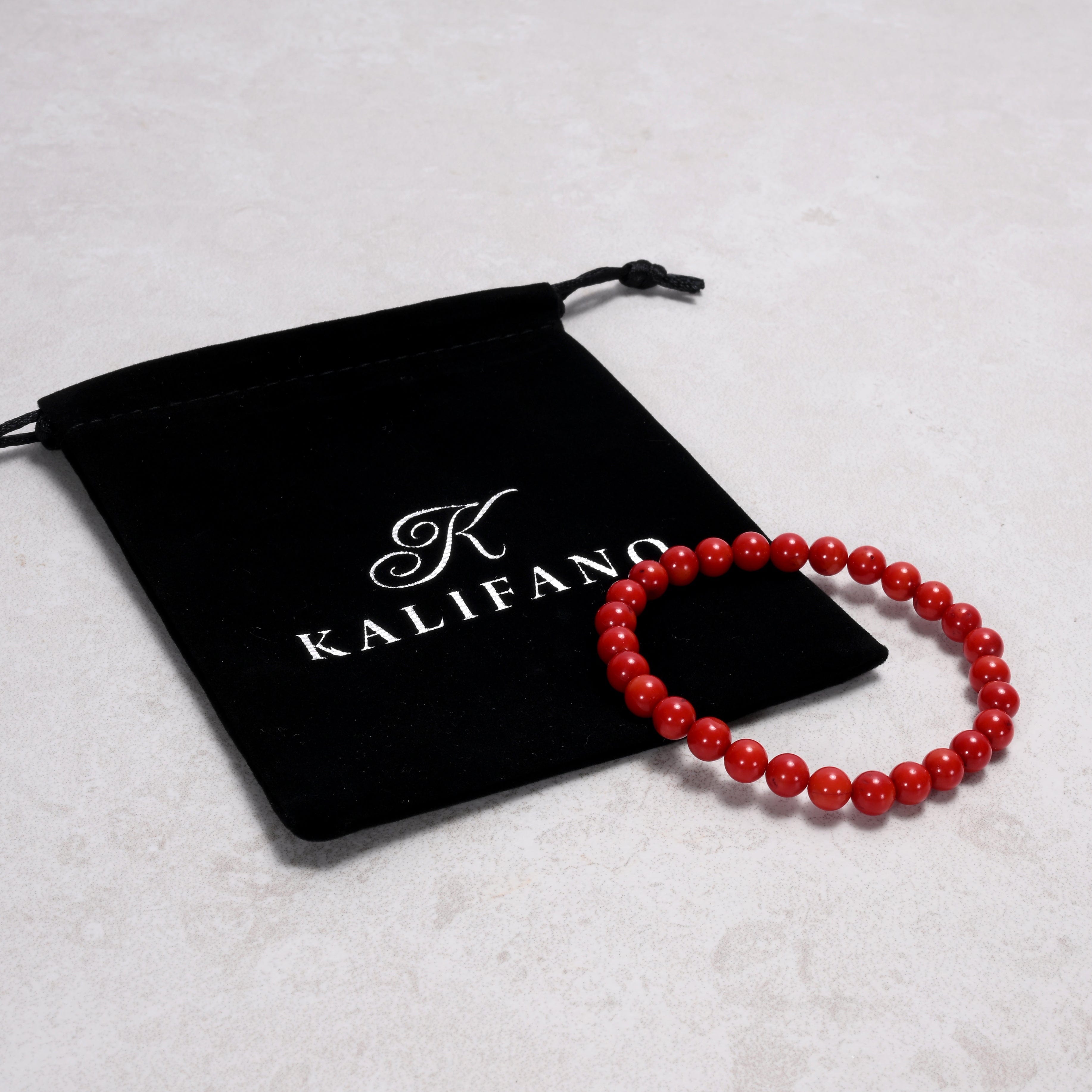 Kalifano Gemstone Bracelets Red Coral 6 mm Beaded Gemstone Bracelet