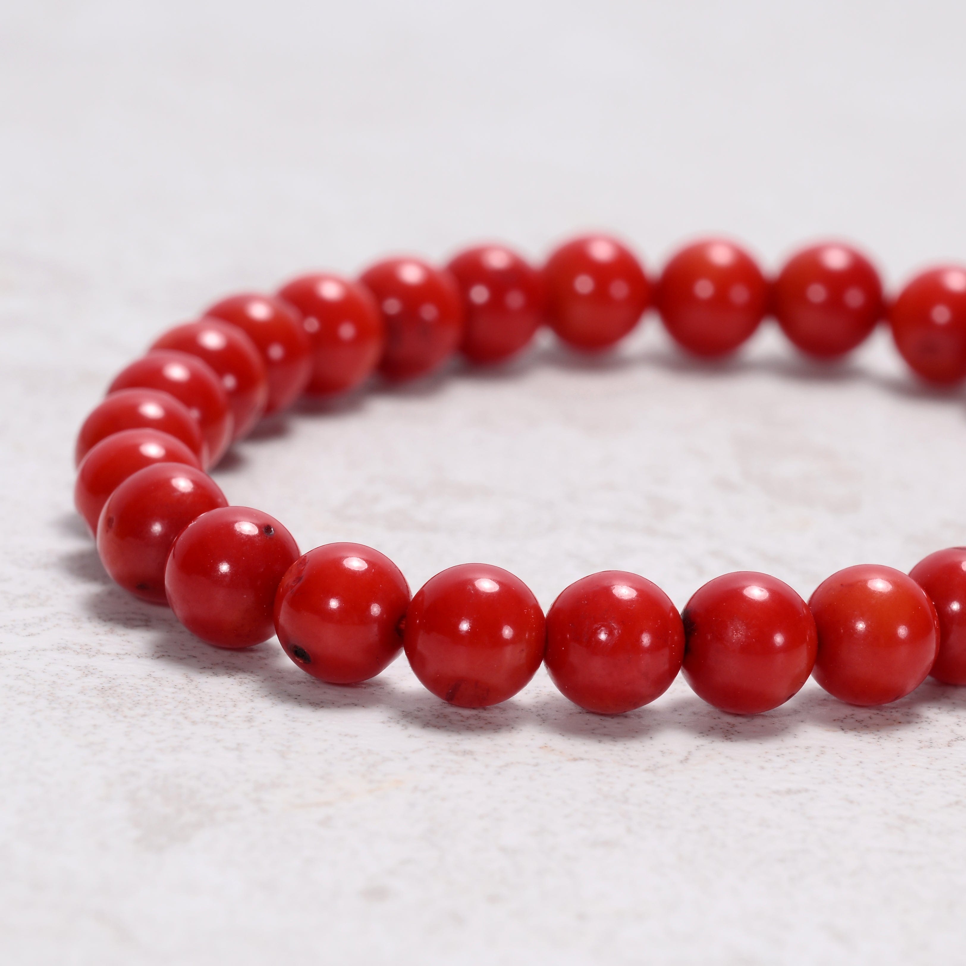 Kalifano Gemstone Bracelets Red Coral 6 mm Beaded Gemstone Bracelet