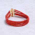 Red Coral 7x3mm Pipe Gemstone Bracelet with Sterling Silver Clasp