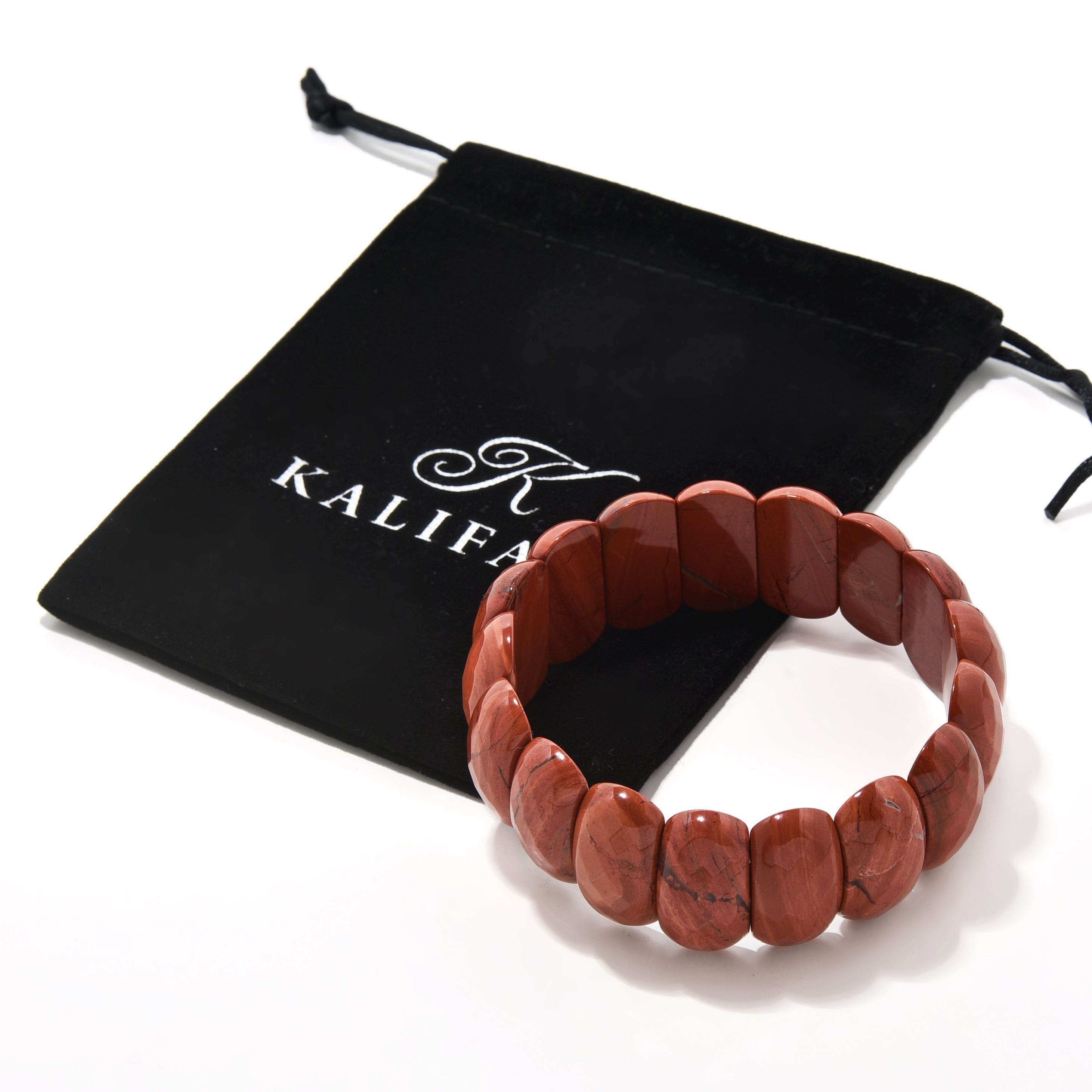Kalifano Gemstone Bracelets Red Jasper Gemstone 25mm Beads Elastic Bracelet PLAT-BGP-037