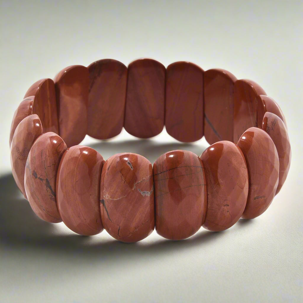 Kalifano Gemstone Bracelets Red Jasper Gemstone 25mm Beads Elastic Bracelet PLAT-BGP-037