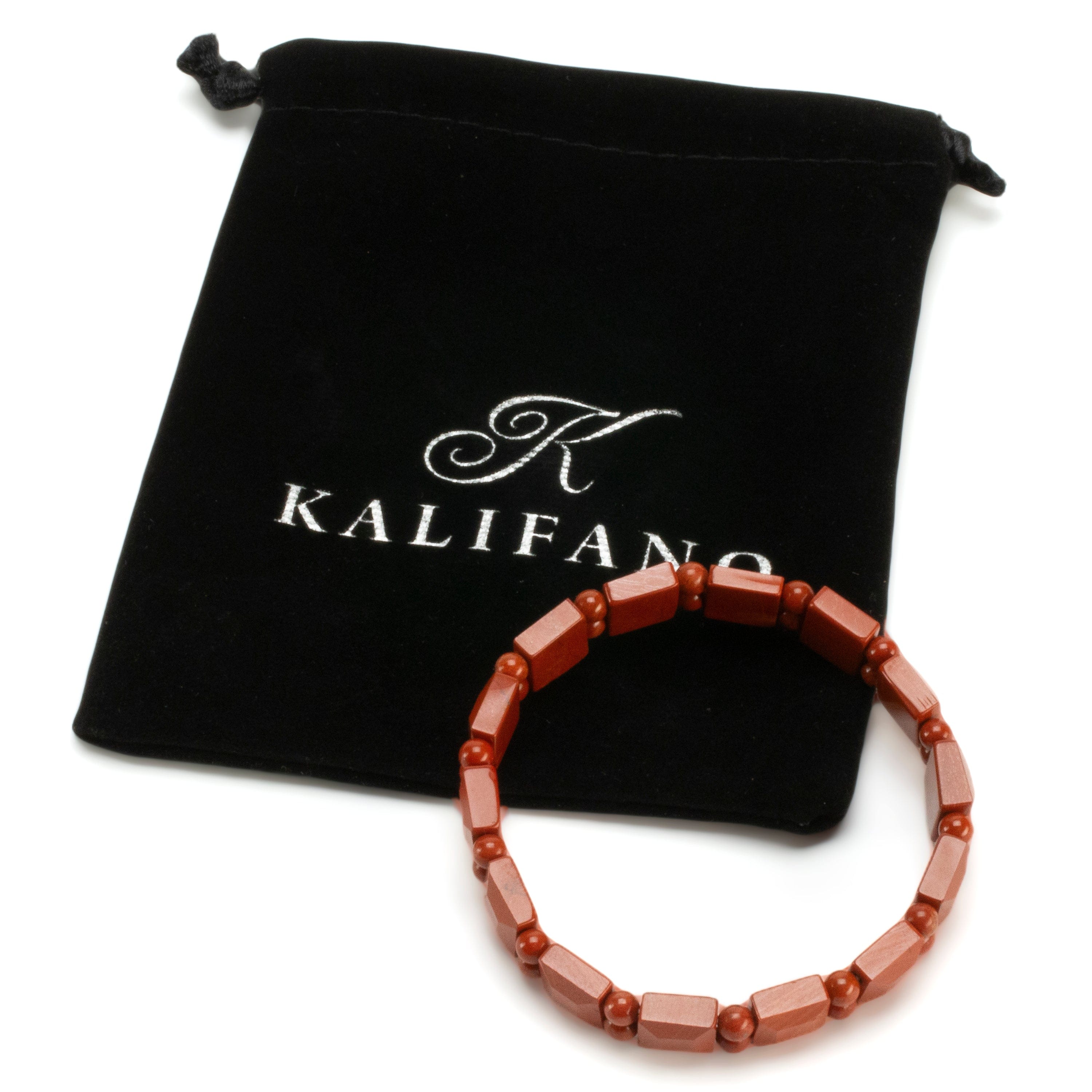 Kalifano Gemstone Bracelets Red Jasper Square Gemstone Elastic Bracelet BLUE-BGP-056