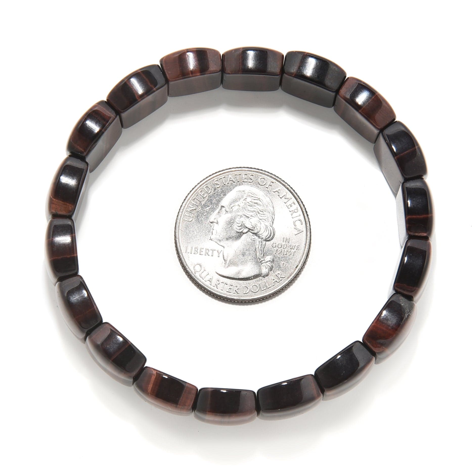 Kalifano Gemstone Bracelets Red Tiger Eye 17mm Beads Gemstone Elastic Bracelet PLAT-BGP-048