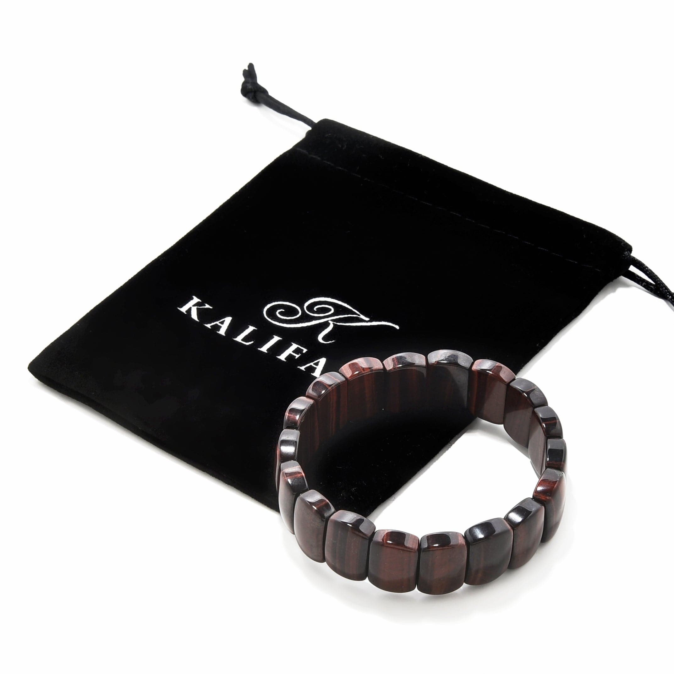 Kalifano Gemstone Bracelets Red Tiger Eye 17mm Beads Gemstone Elastic Bracelet PLAT-BGP-048