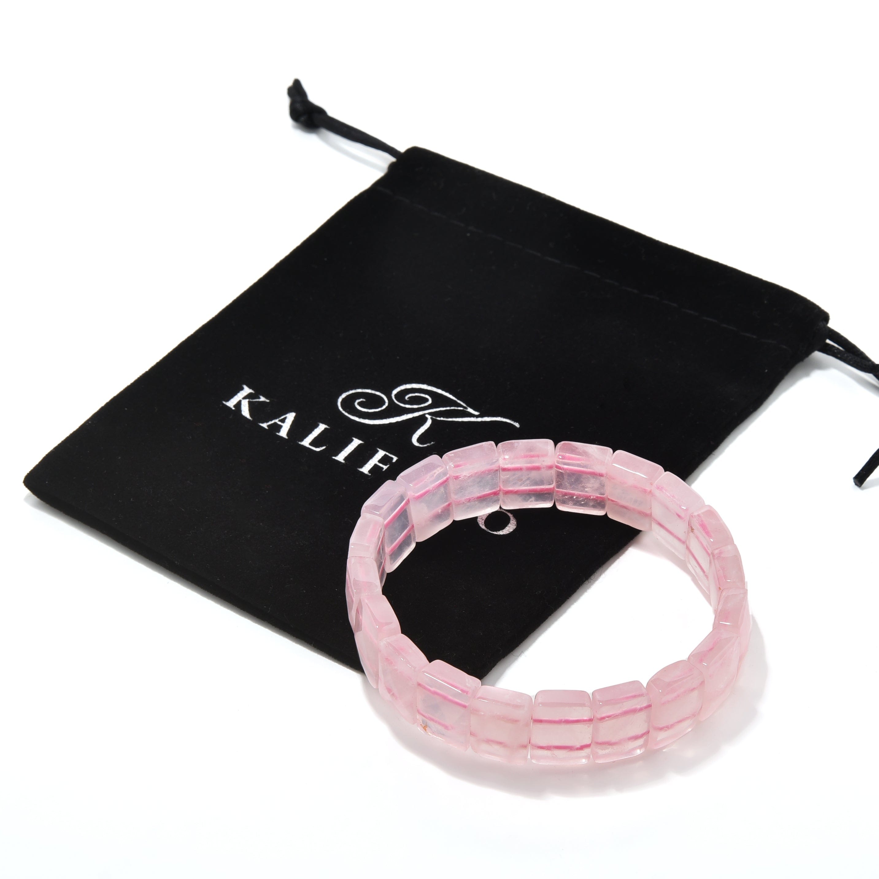 Kalifano Gemstone Bracelets Rose Quartz 15mm Gemstone Bead Elastic Bracelet GOLD-BGP-093