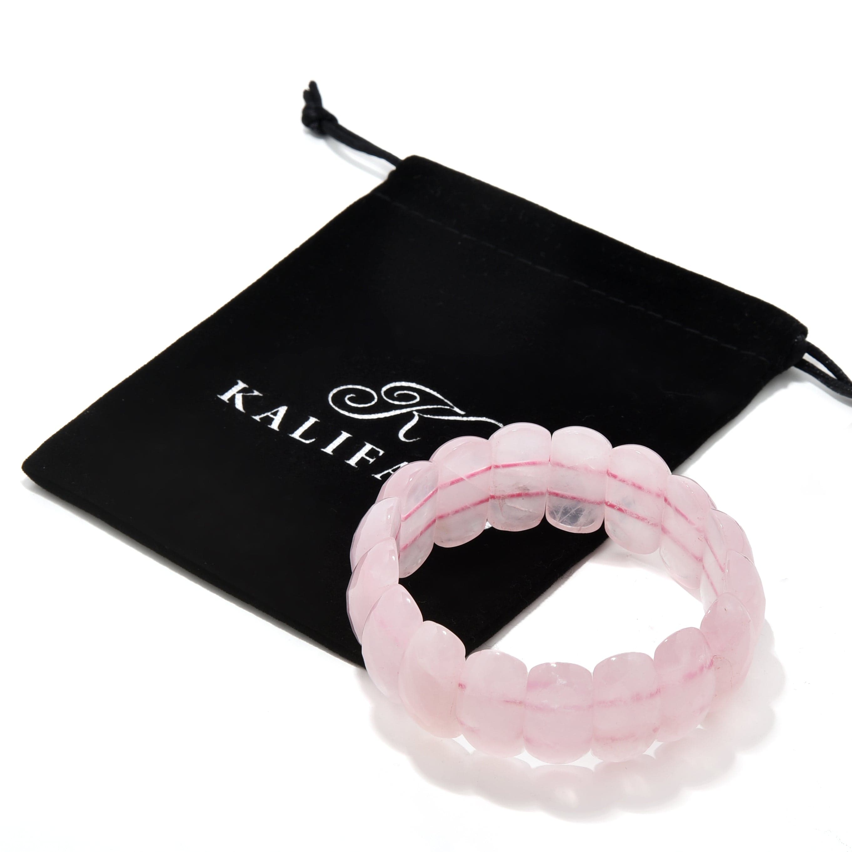 Kalifano Gemstone Bracelets Rose Quartz 25mm Gemstone Bead Elastic Bracelet PLAT-BGP-042