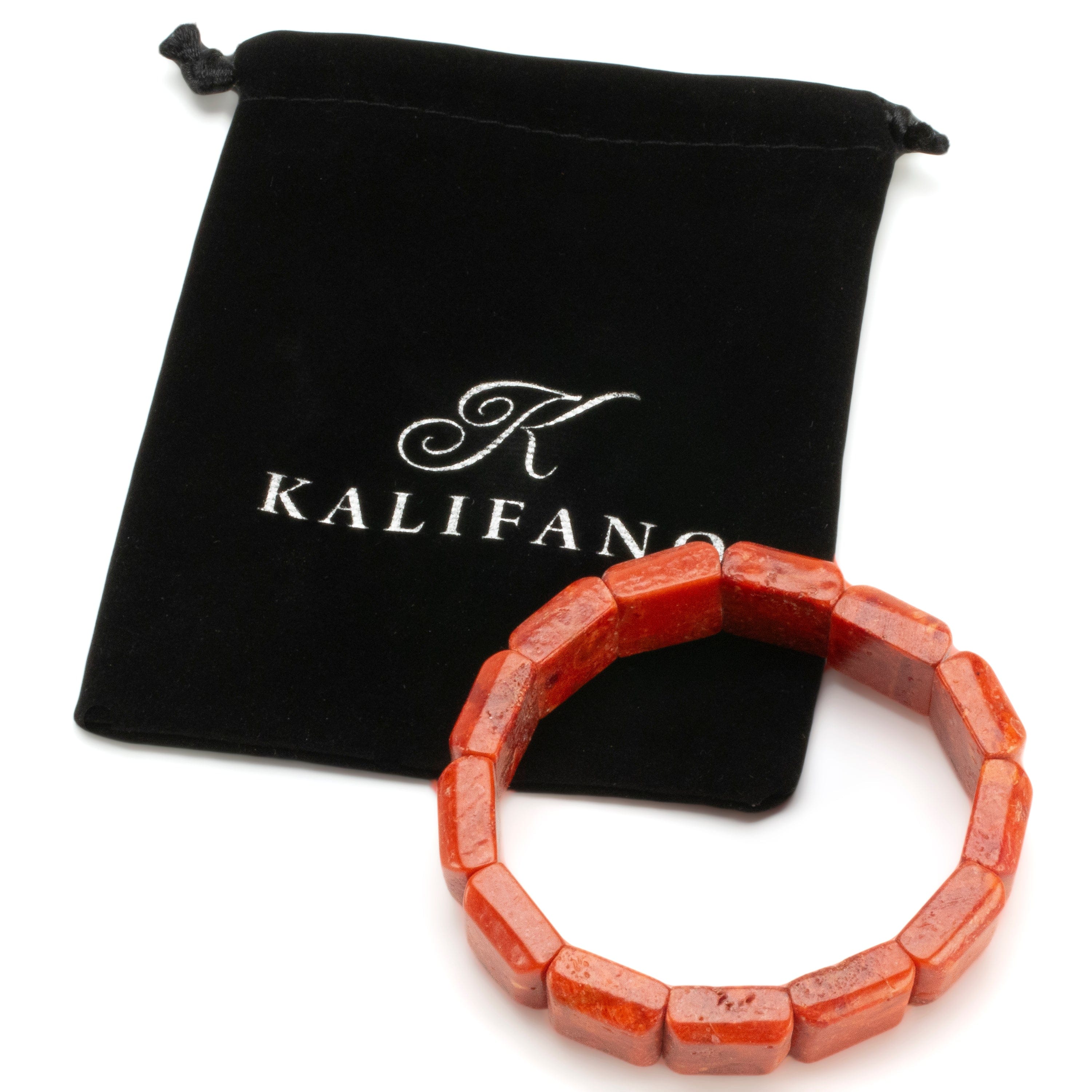 Kalifano Gemstone Bracelets Sponge Coral Gemstone Elastic Bracelet RED-BGP-063