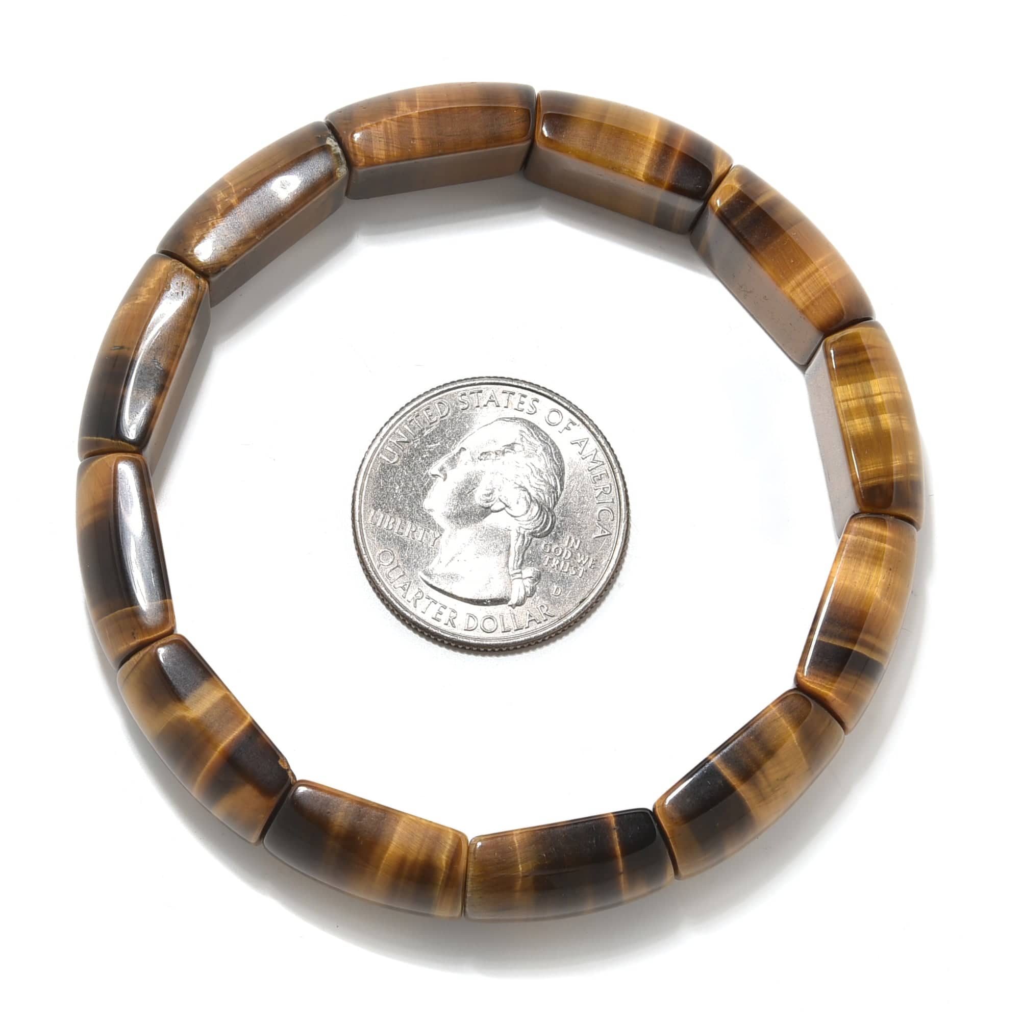 Kalifano Gemstone Bracelets Tiger Eye Gemstone 15mm Beads Elastic Bracelet PLAT-BGP-045