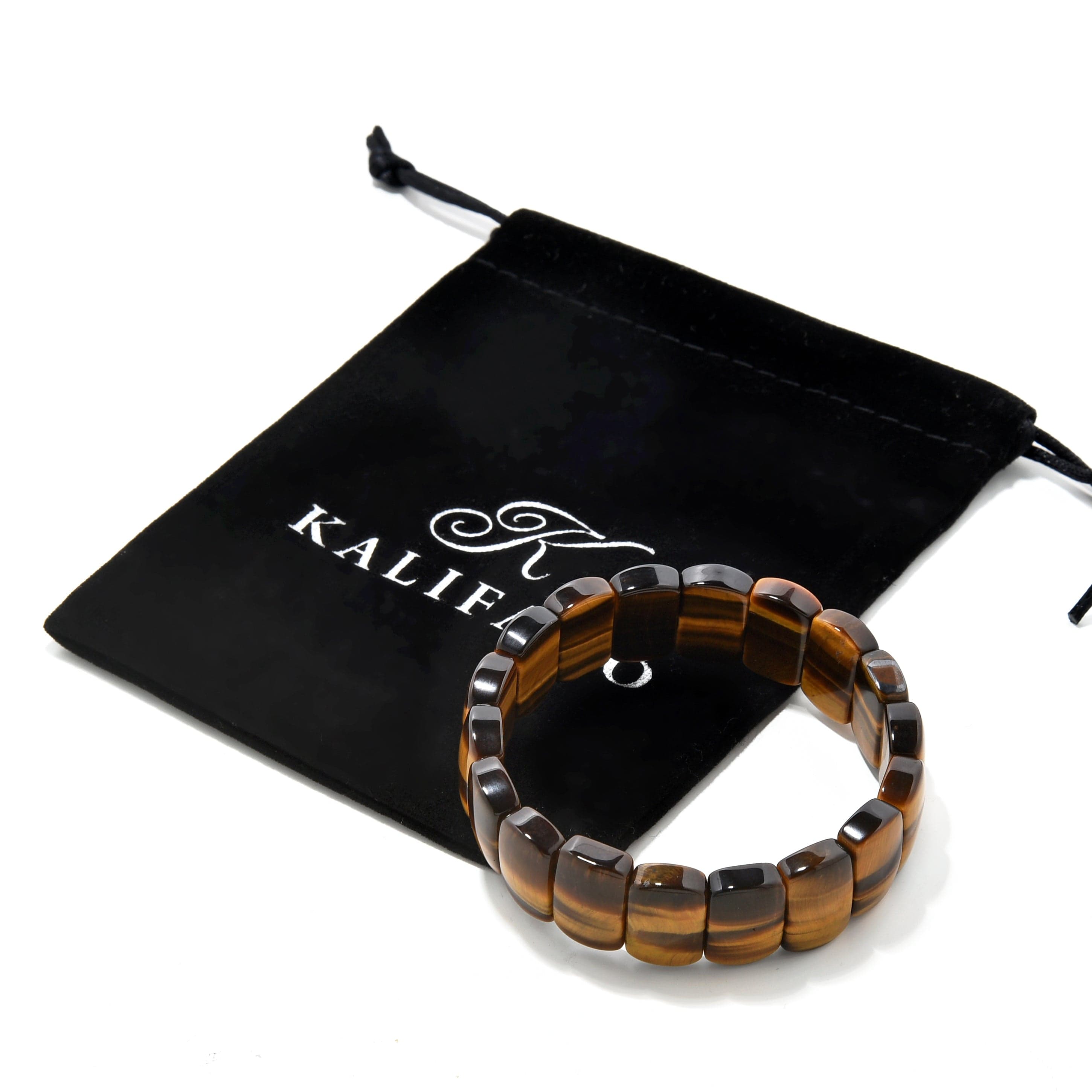 Kalifano Gemstone Bracelets Tiger Eye Gemstone 17mm Beads Elastic Bracelet PLAT-BGP-047