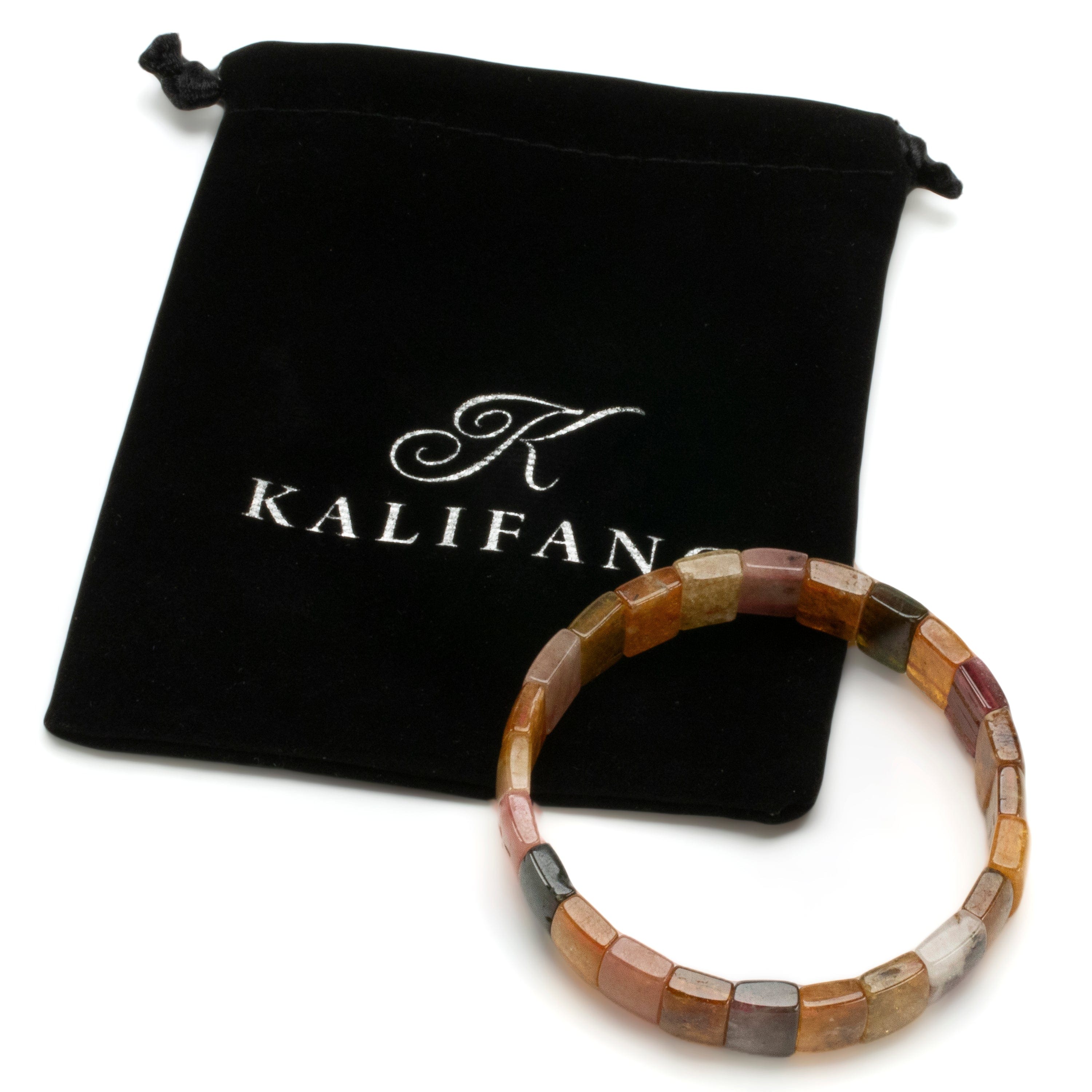 Kalifano Gemstone Bracelets Tourmaline Rectangular Gemstone Elastic Bracelet OLIVE-BGP-011