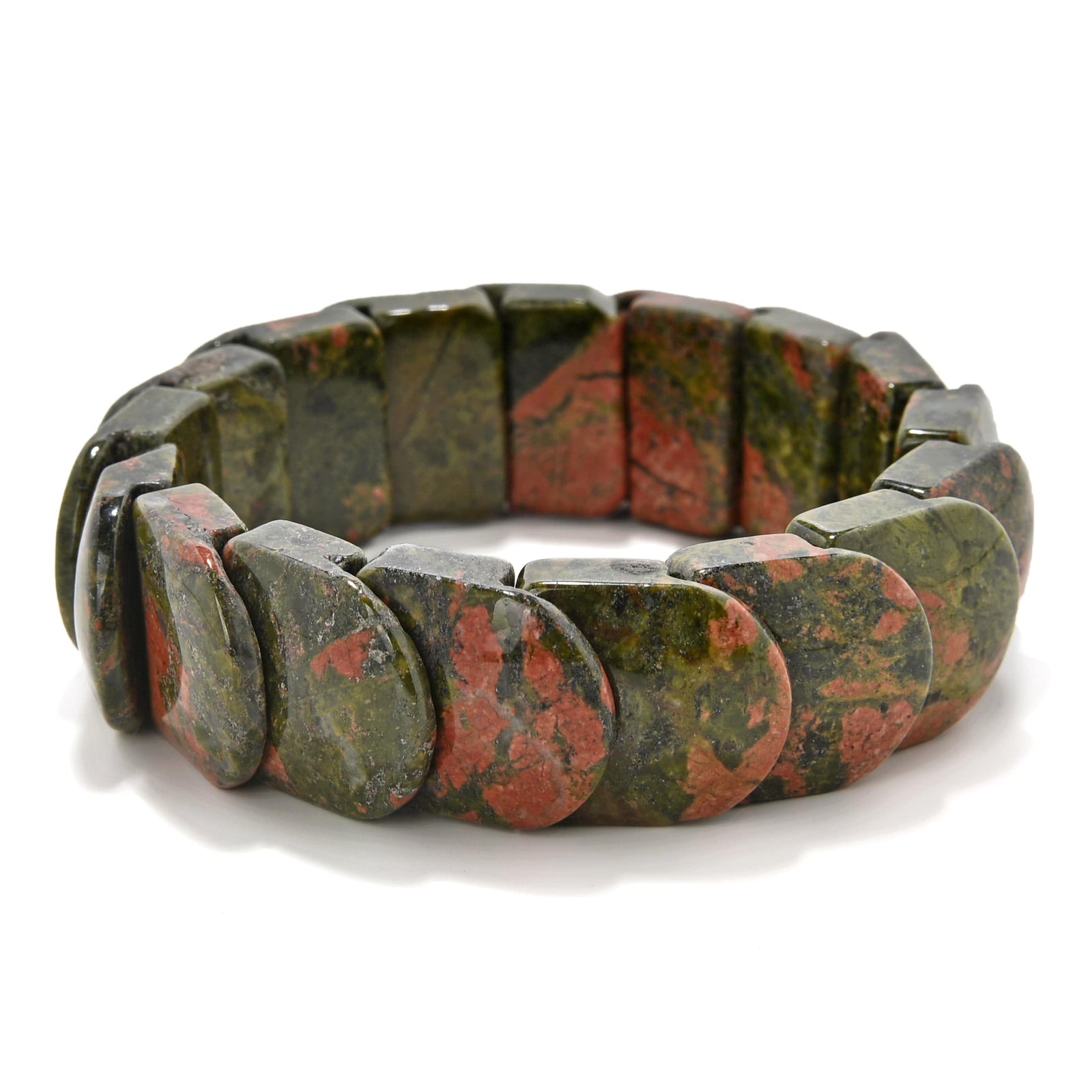 Kalifano Gemstone Bracelets Unakite 19 mm Gemstone Elastic Bracelet PLAT-BGP-049