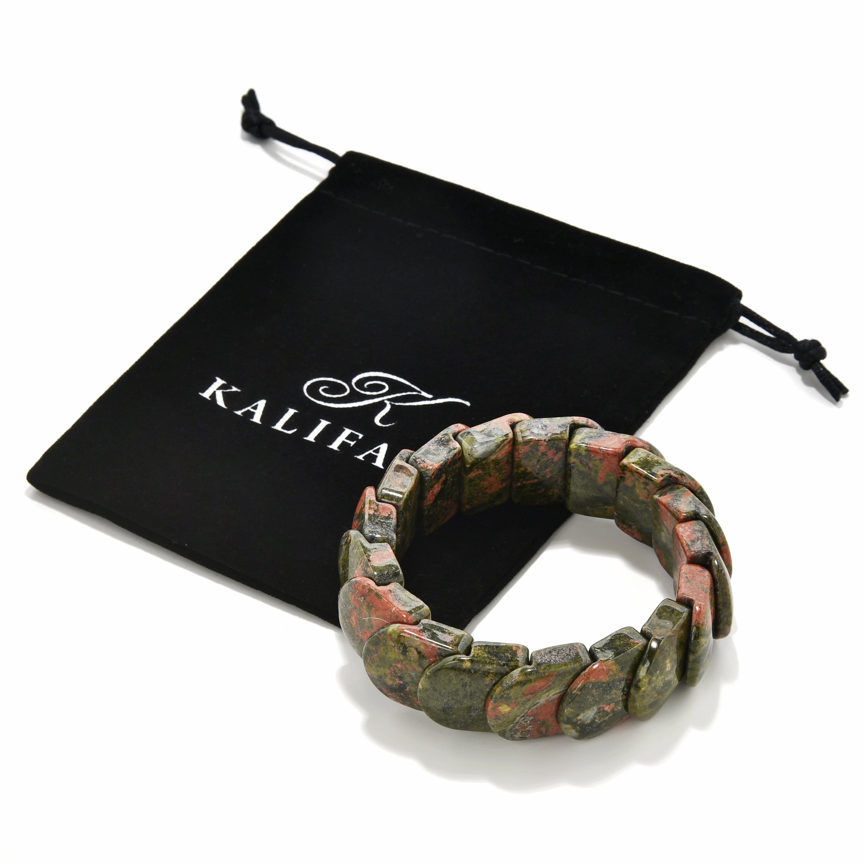 Kalifano Gemstone Bracelets Unakite 19 mm Gemstone Elastic Bracelet PLAT-BGP-049