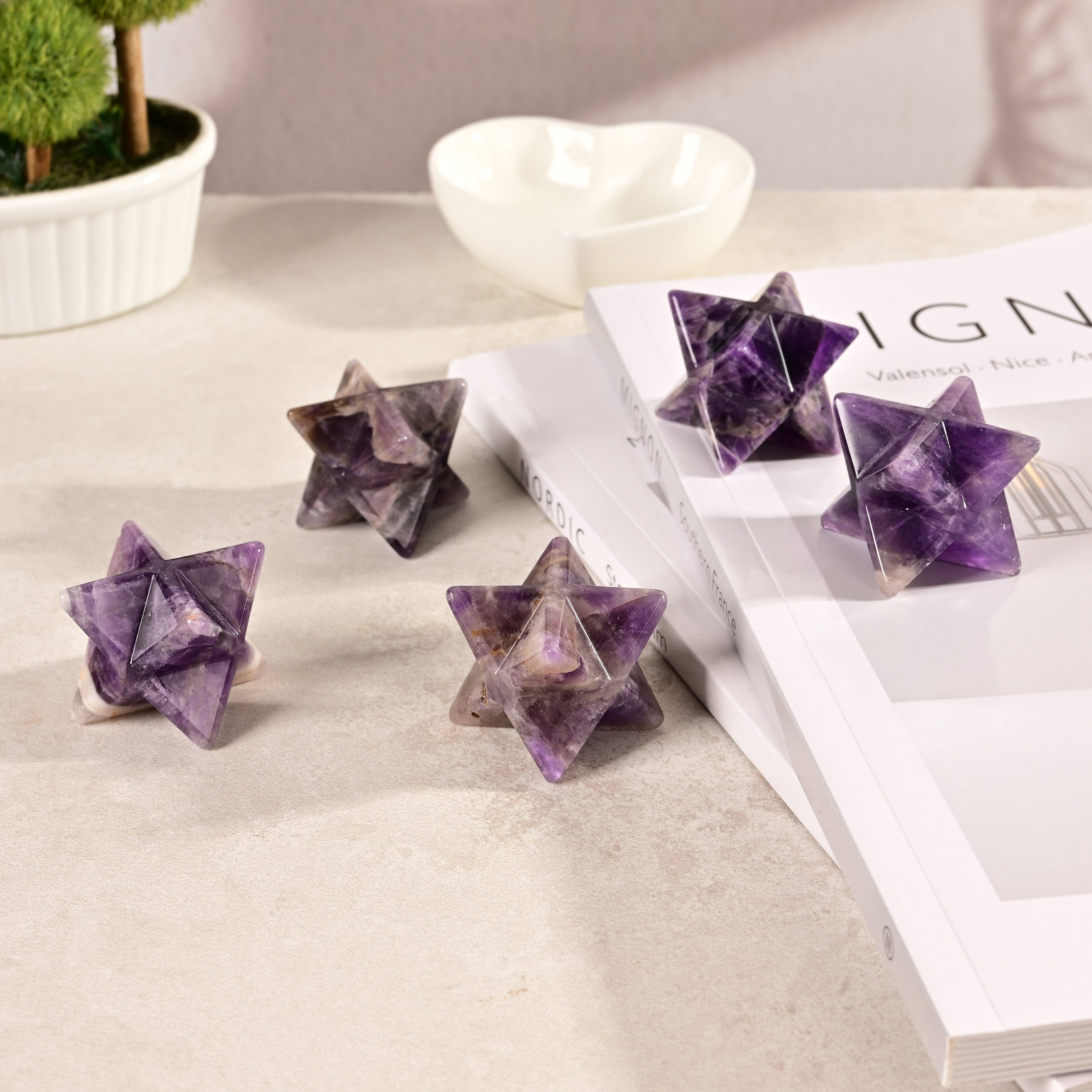 KALIFANO Gemstone Carvings 1.25" Amethyst Merkaba Star Natural Gemstone Carving CV15-M-AM