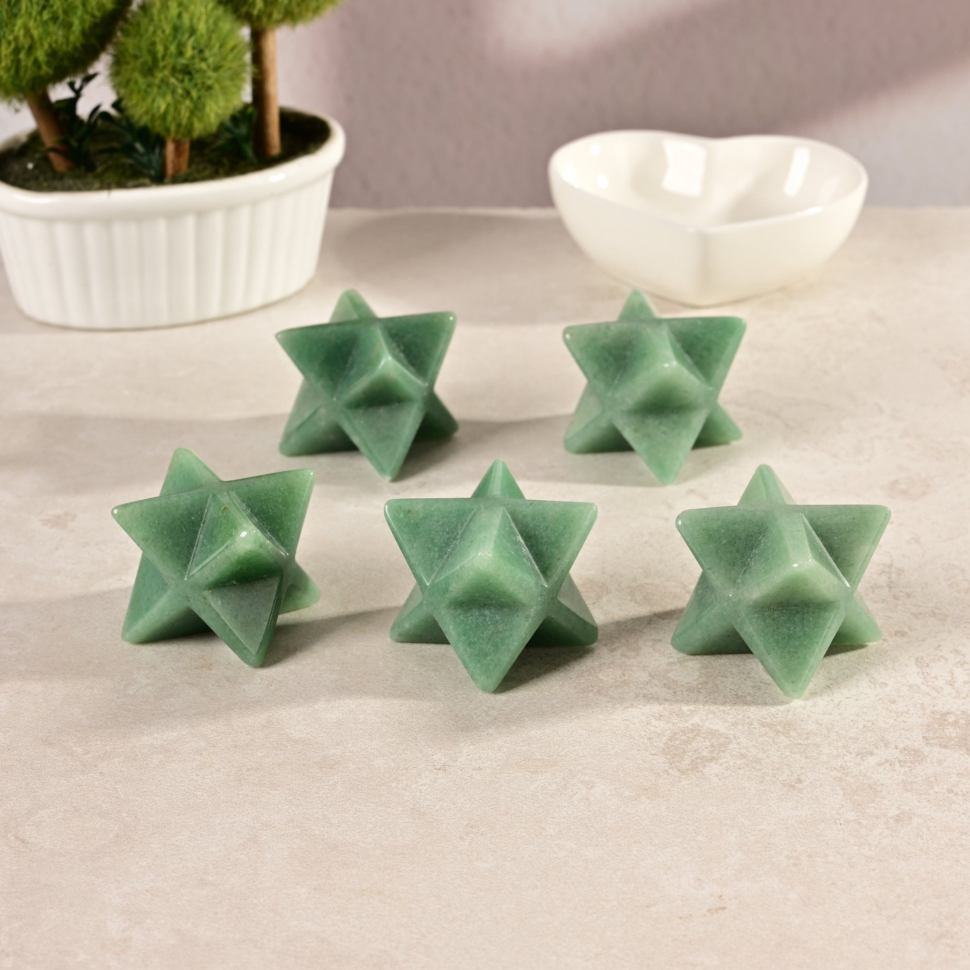 KALIFANO Gemstone Carvings 1.25" Aventurine Merkaba Star Natural Gemstone Carving CV15-M-AV