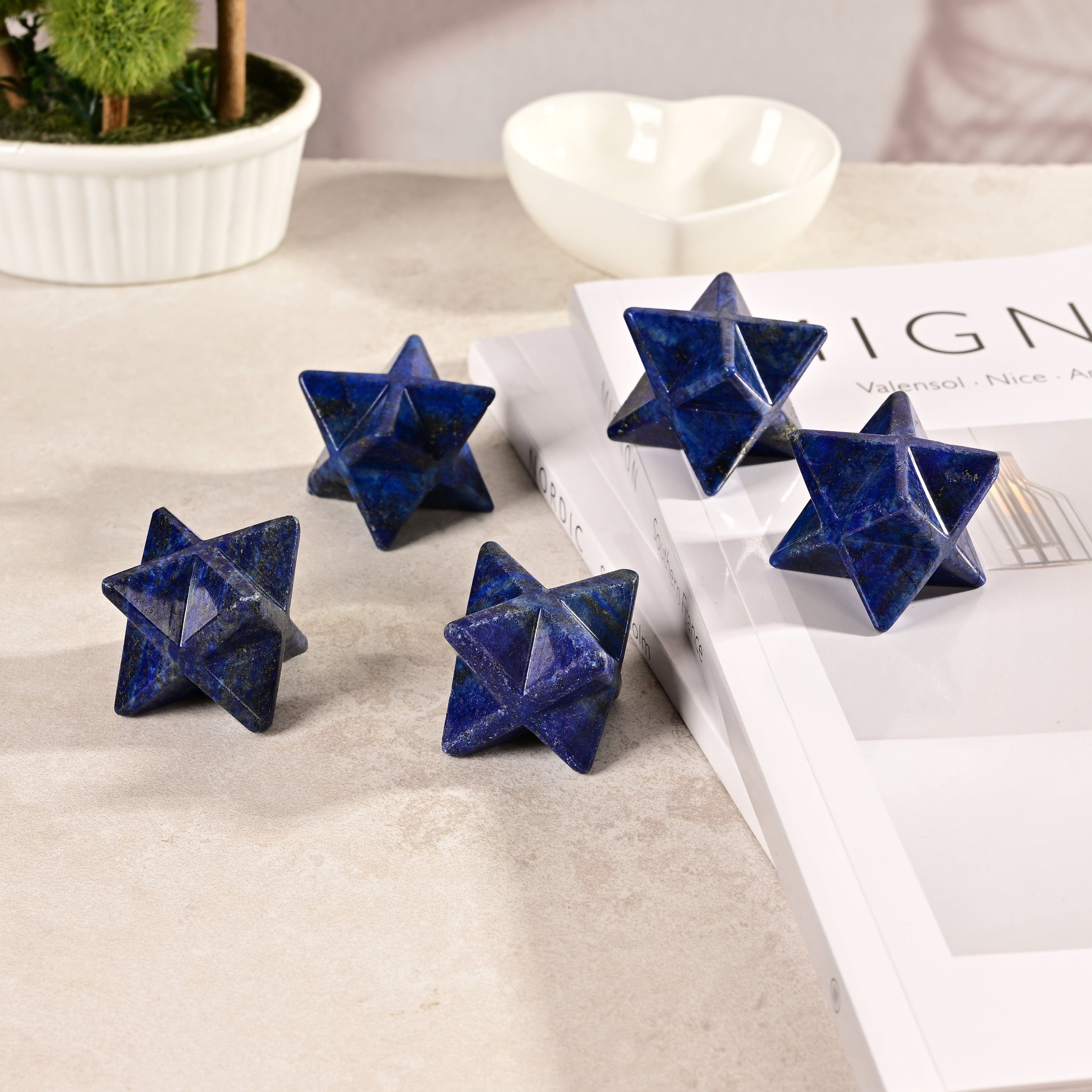 KALIFANO Gemstone Carvings 1.25" Lapis Merkaba Star Natural Gemstone Carving CV15-M-LP