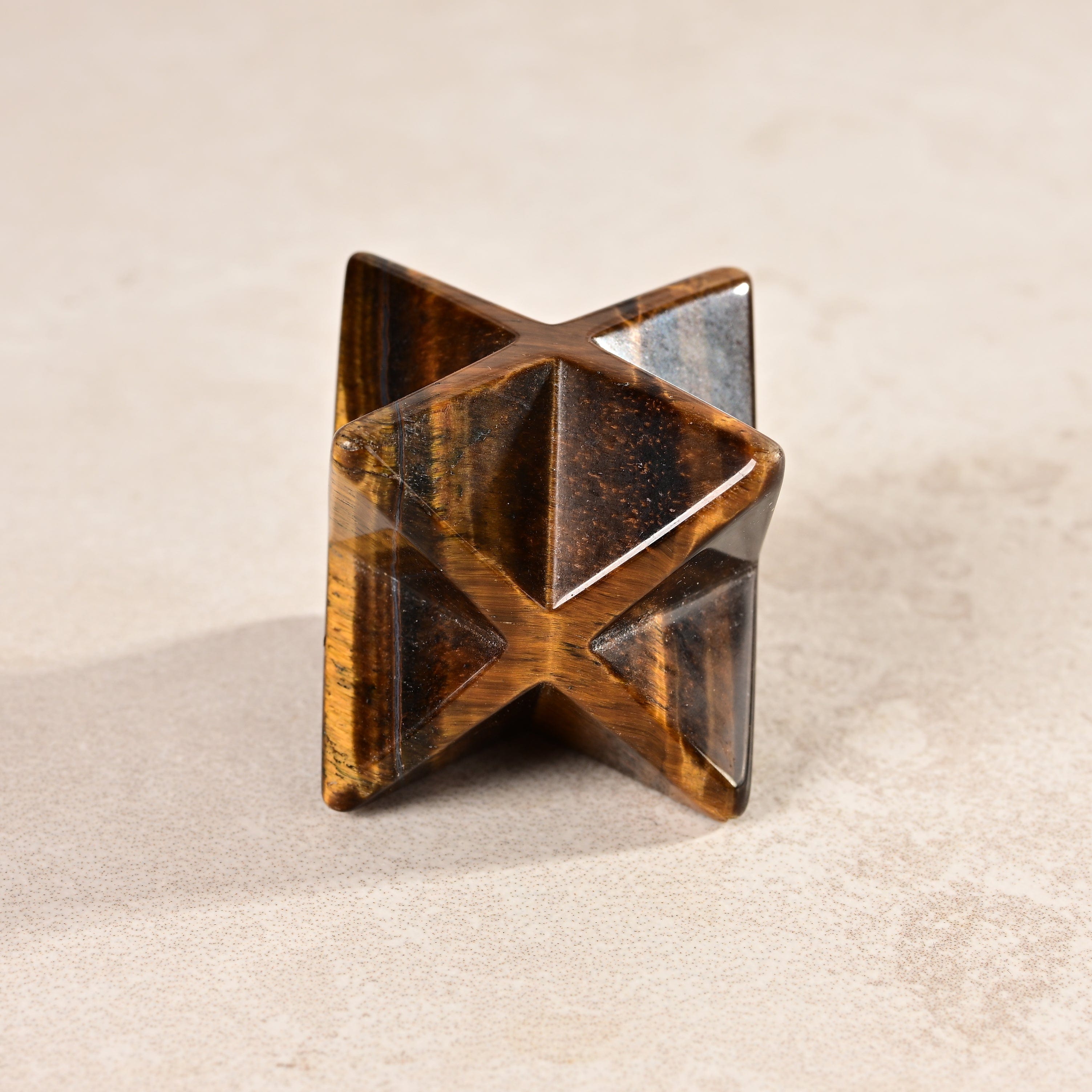 KALIFANO Gemstone Carvings 1.25" Tiger Eye Merkaba Star Natural Gemstone Carving CV15-M-TE