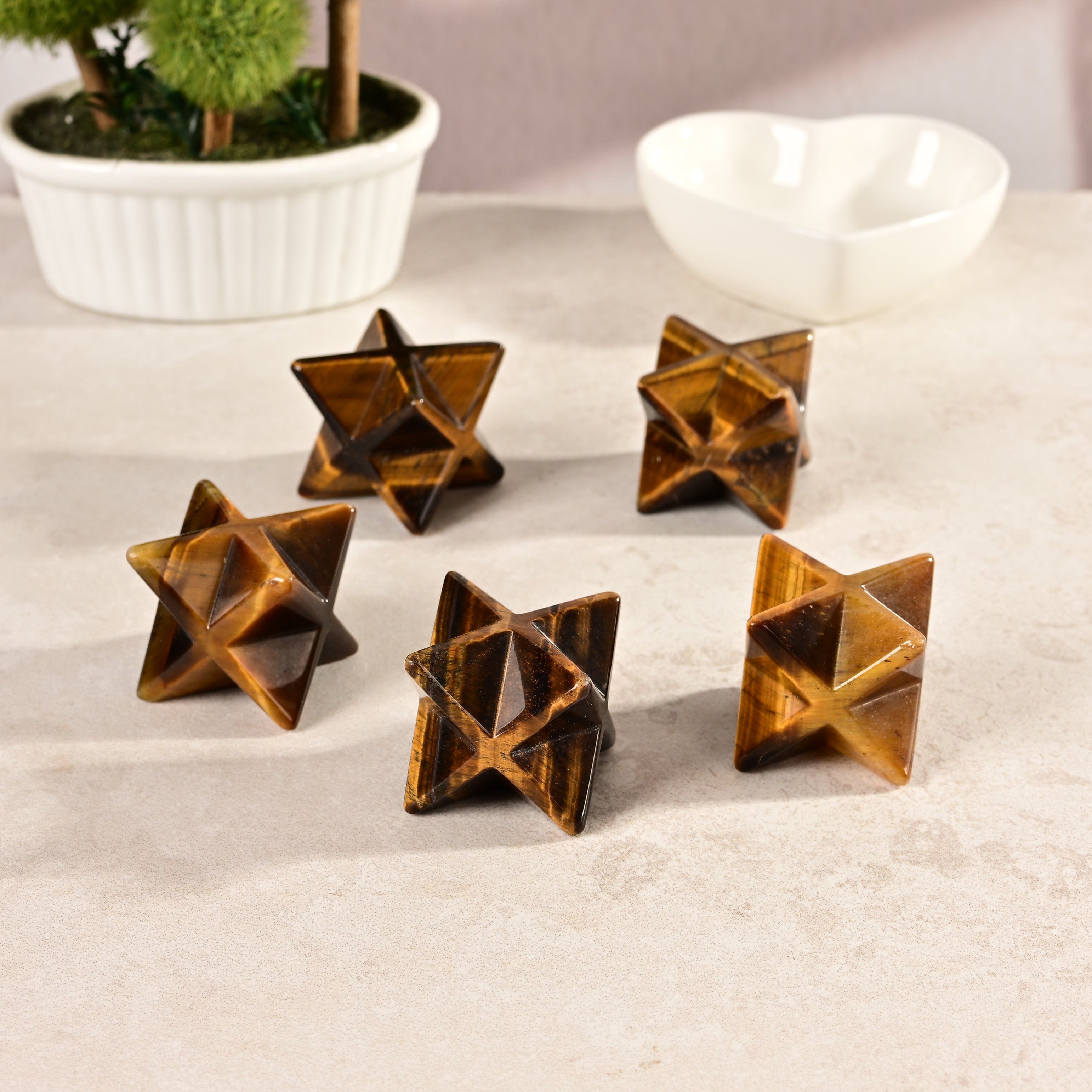 KALIFANO Gemstone Carvings 1.25" Tiger Eye Merkaba Star Natural Gemstone Carving CV15-M-TE