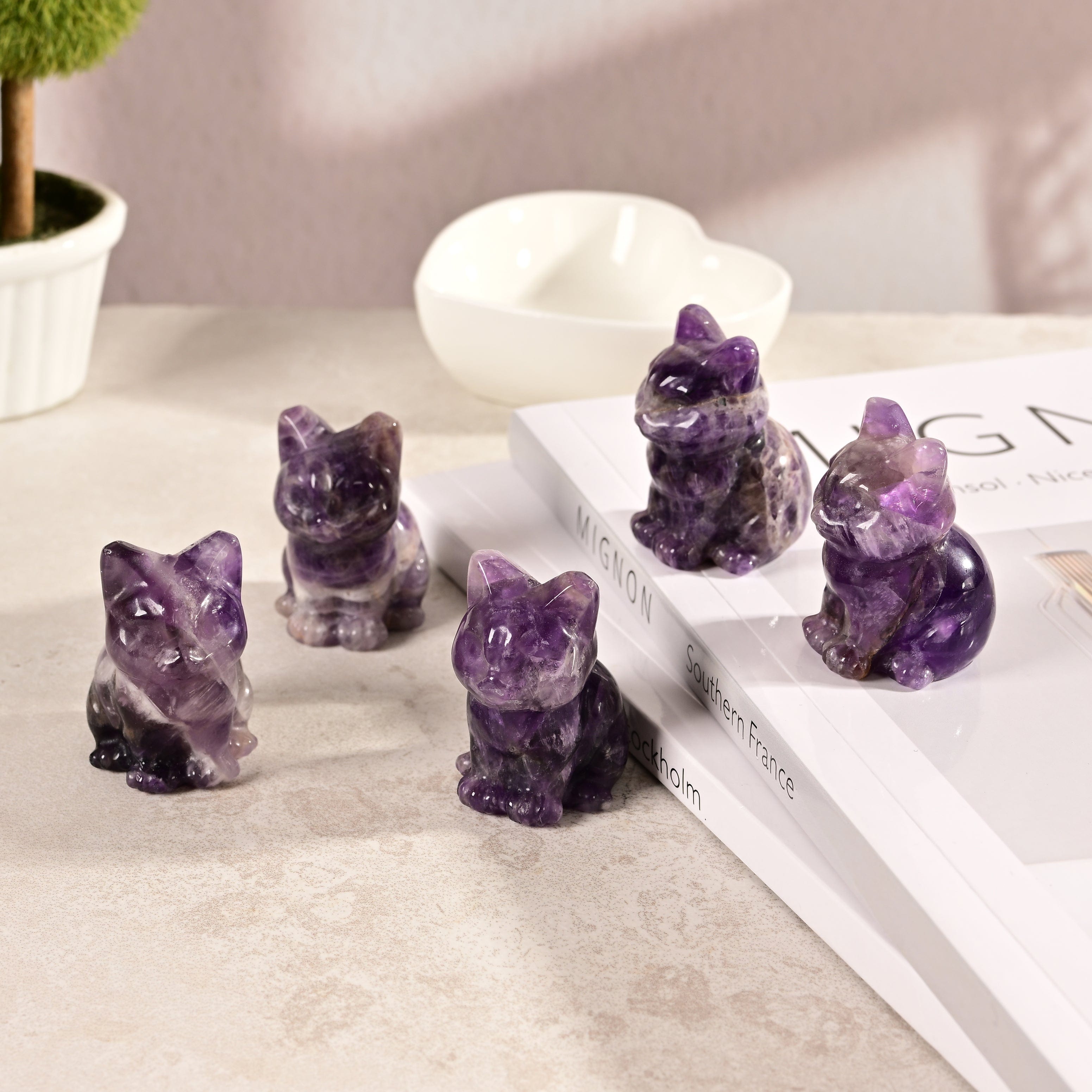 KALIFANO Gemstone Carvings 1.5" Amethyst Cat Natural Gemstone Carving CV11-C-AM