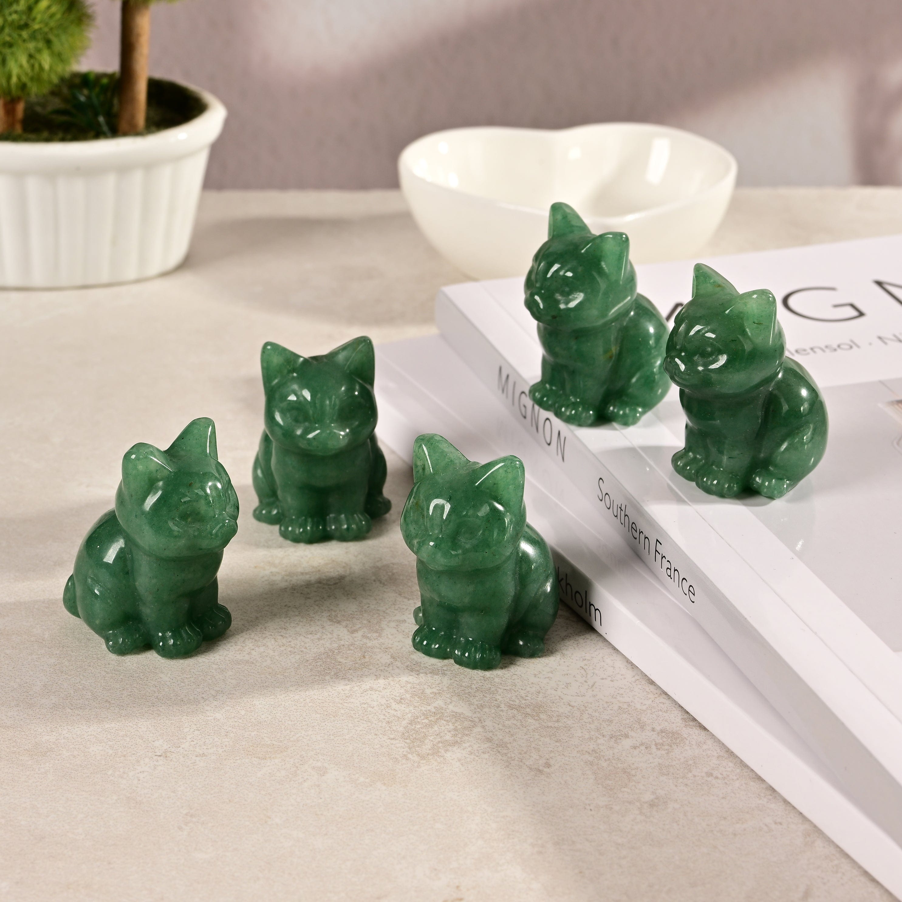 KALIFANO Gemstone Carvings 1.5" Aventurine Cat Natural Gemstone Carving CV11-C-AV