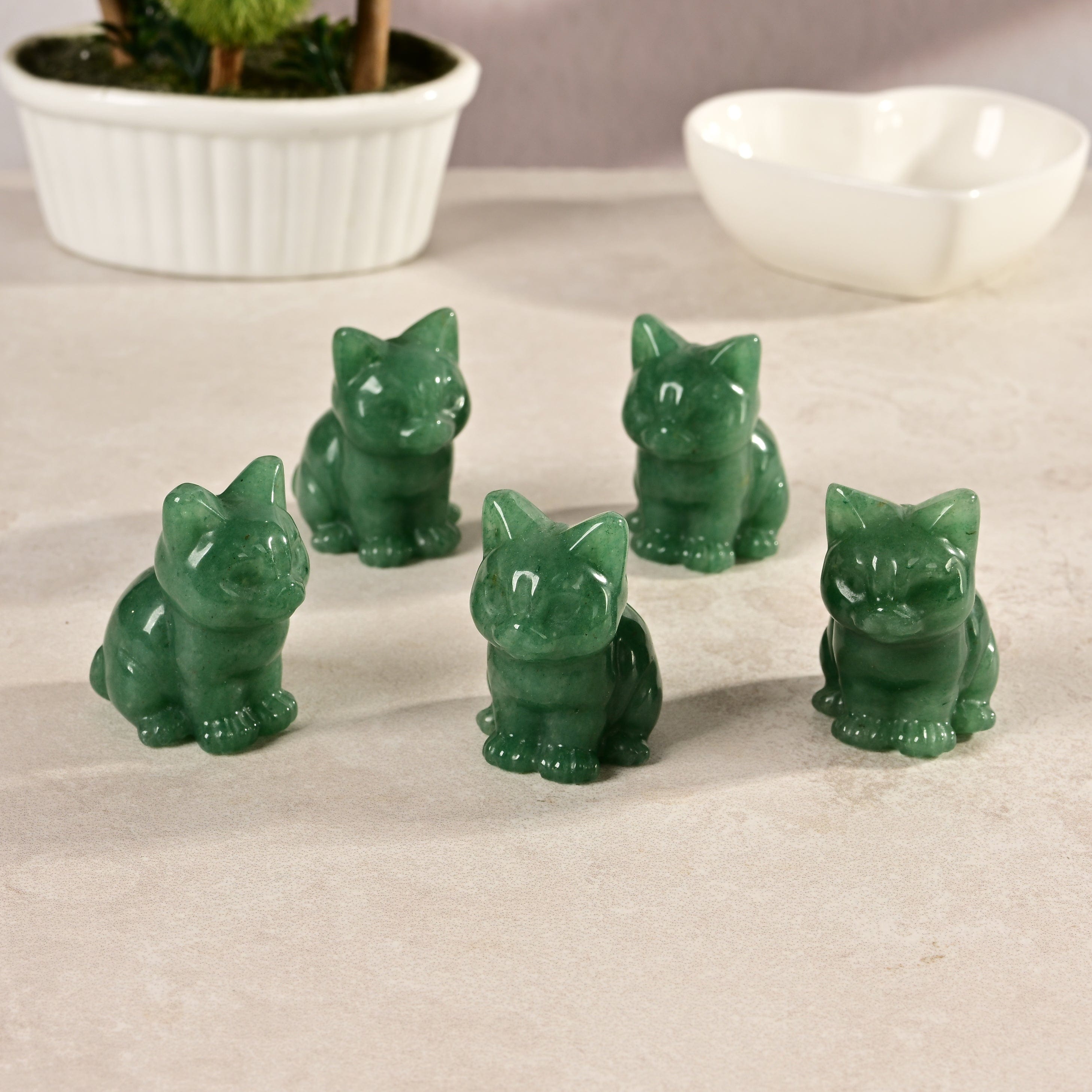 KALIFANO Gemstone Carvings 1.5" Aventurine Cat Natural Gemstone Carving CV11-C-AV