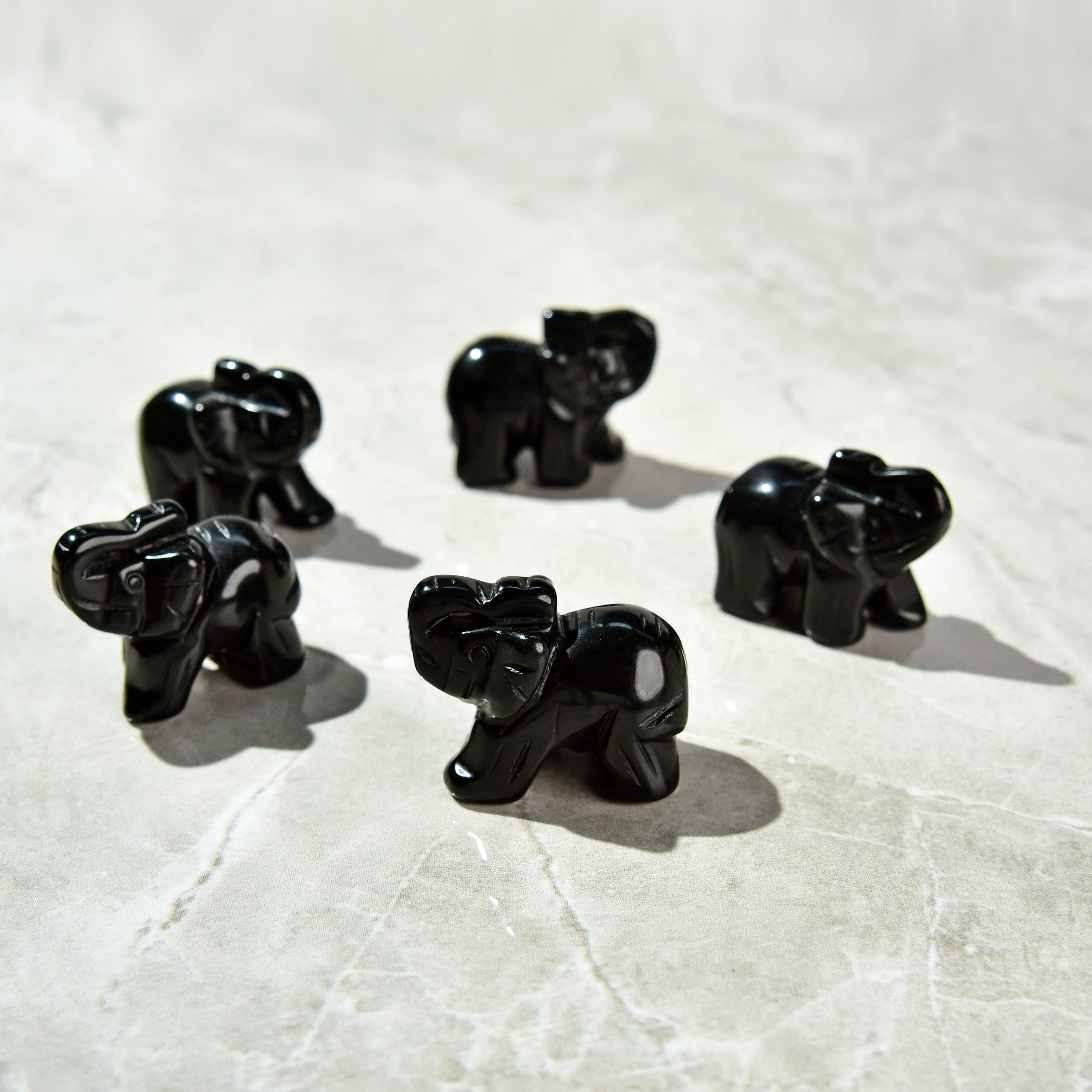 KALIFANO Gemstone Carvings 1.5" Obsidian Elephant Natural Gemstone Carving CV7-E-OB