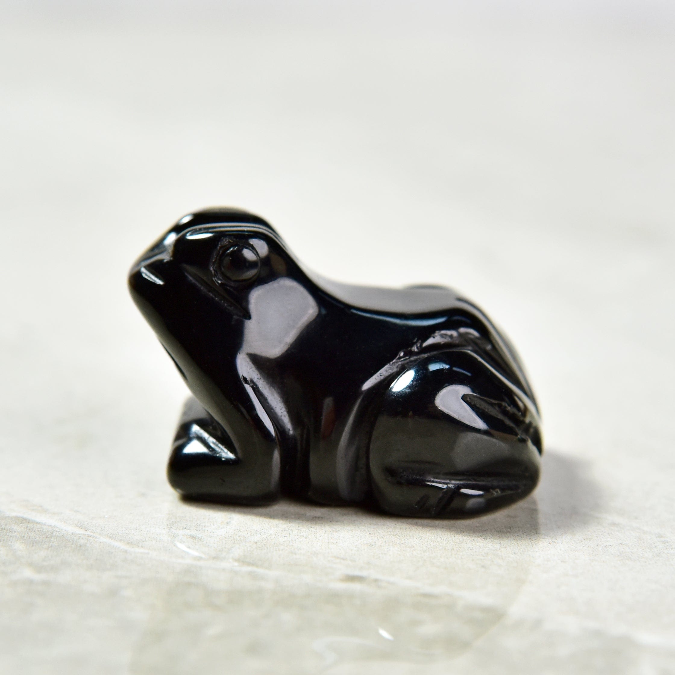 KALIFANO Gemstone Carvings 1.5" Obsidian Frog Natural Gemstone Carving CV9-F-OB