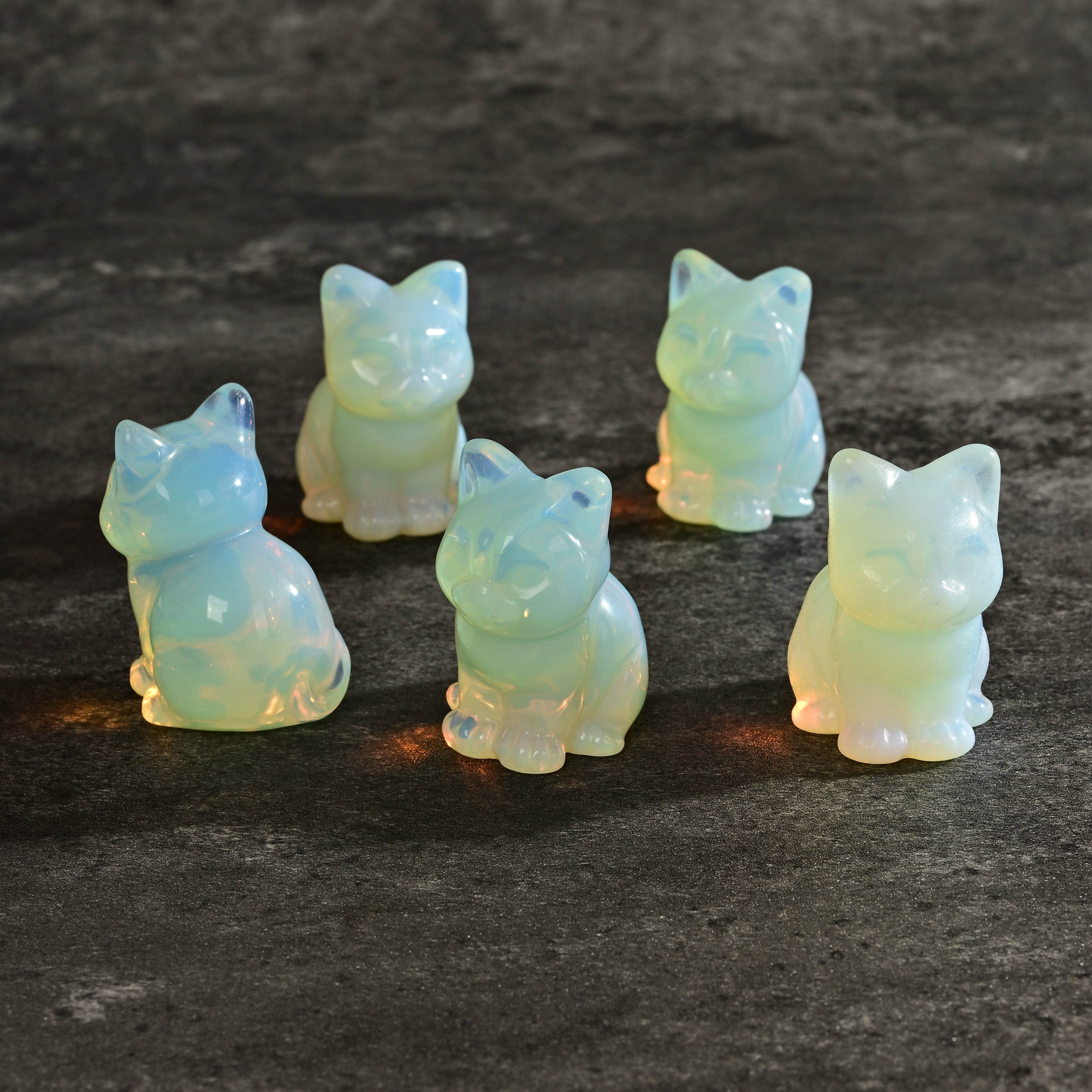 KALIFANO Gemstone Carvings 1.5" Opalite Moonstone Cat Gemstone Carving CV11-C-MS