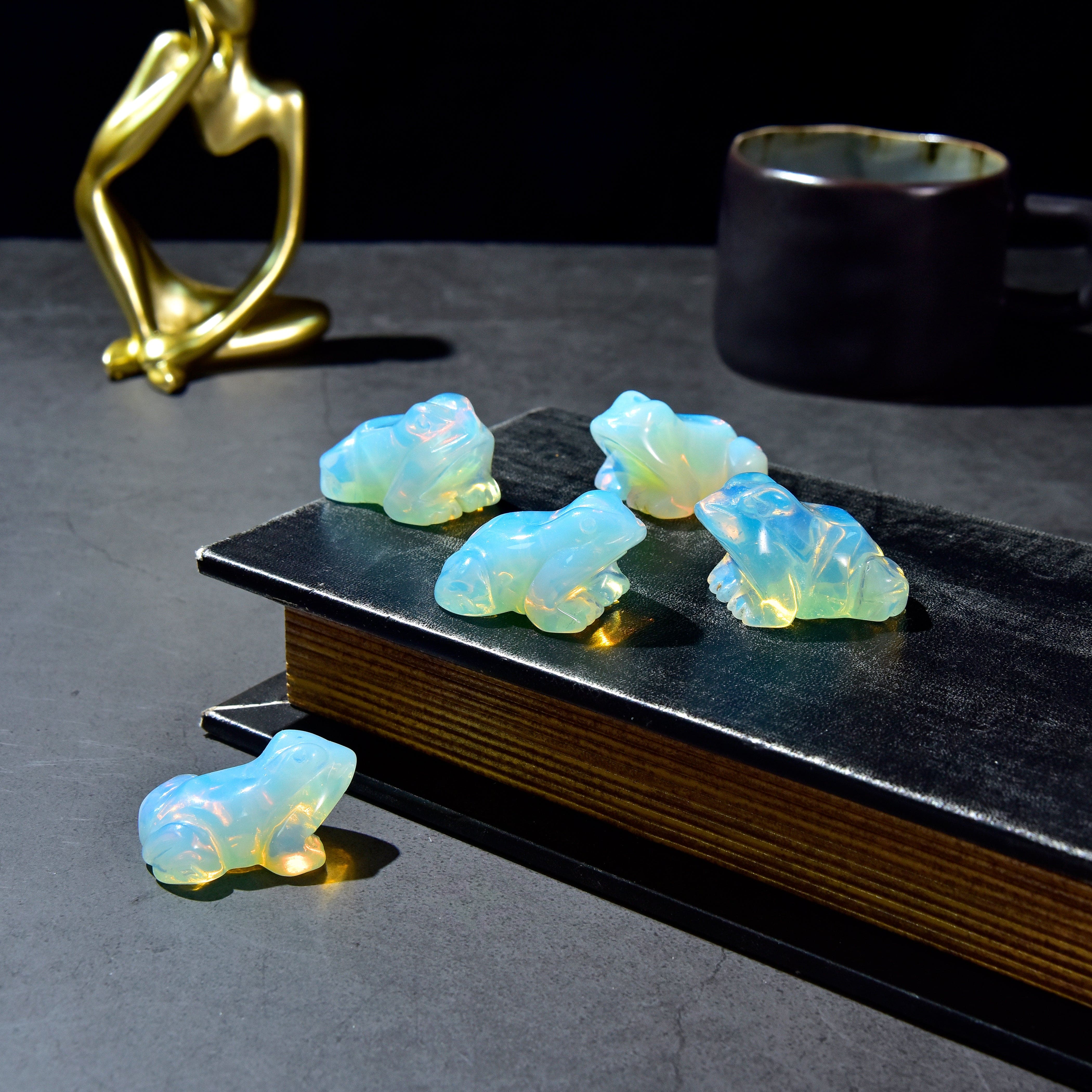 KALIFANO Gemstone Carvings 1.5" Opalite Moonstone Frog Natural Gemstone Carving CV9-F-MS