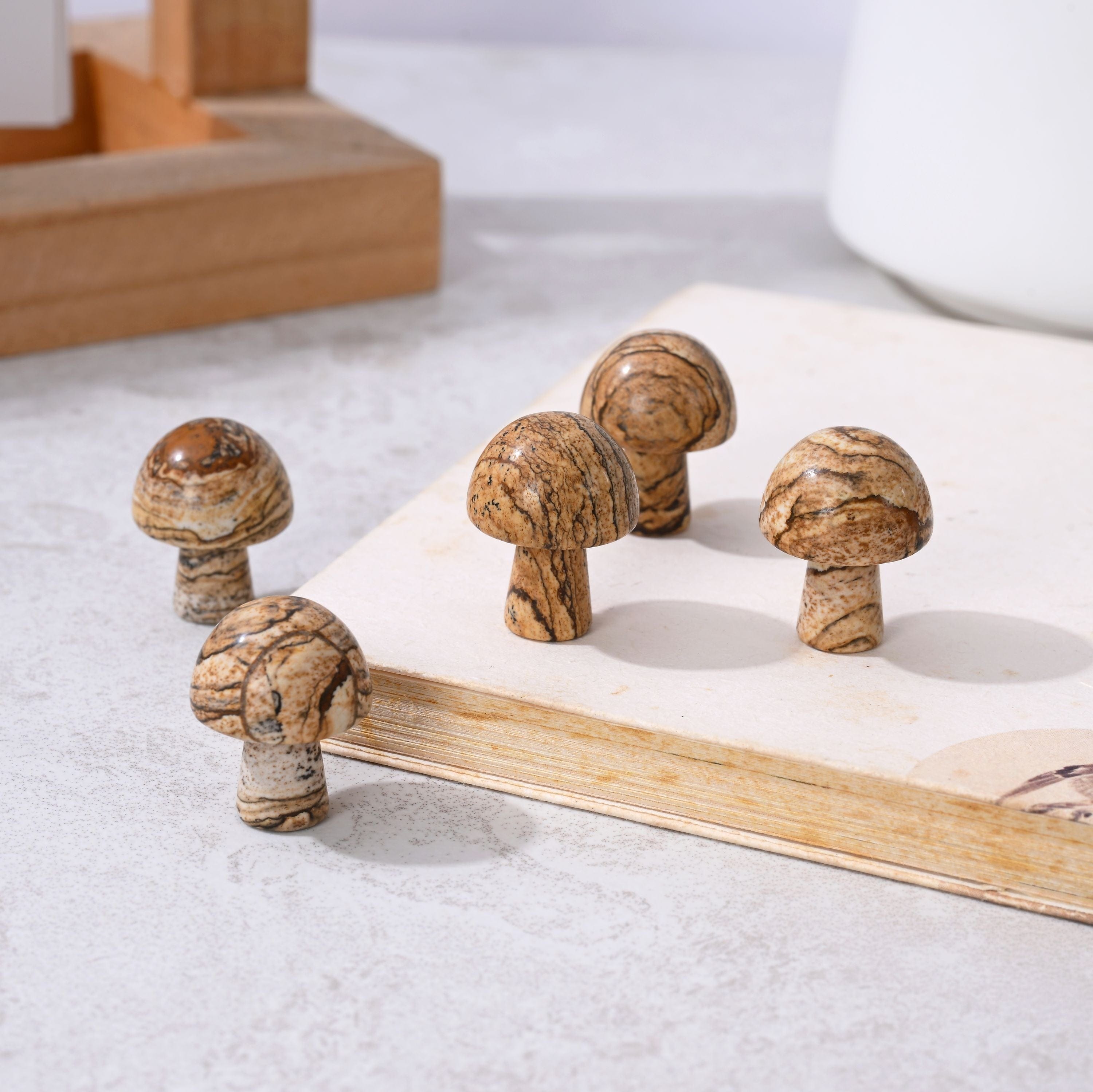 KALIFANO Gemstone Carvings 1" Picture Jasper Mushroom Natural Gemstone Carving CV1-M-PJ