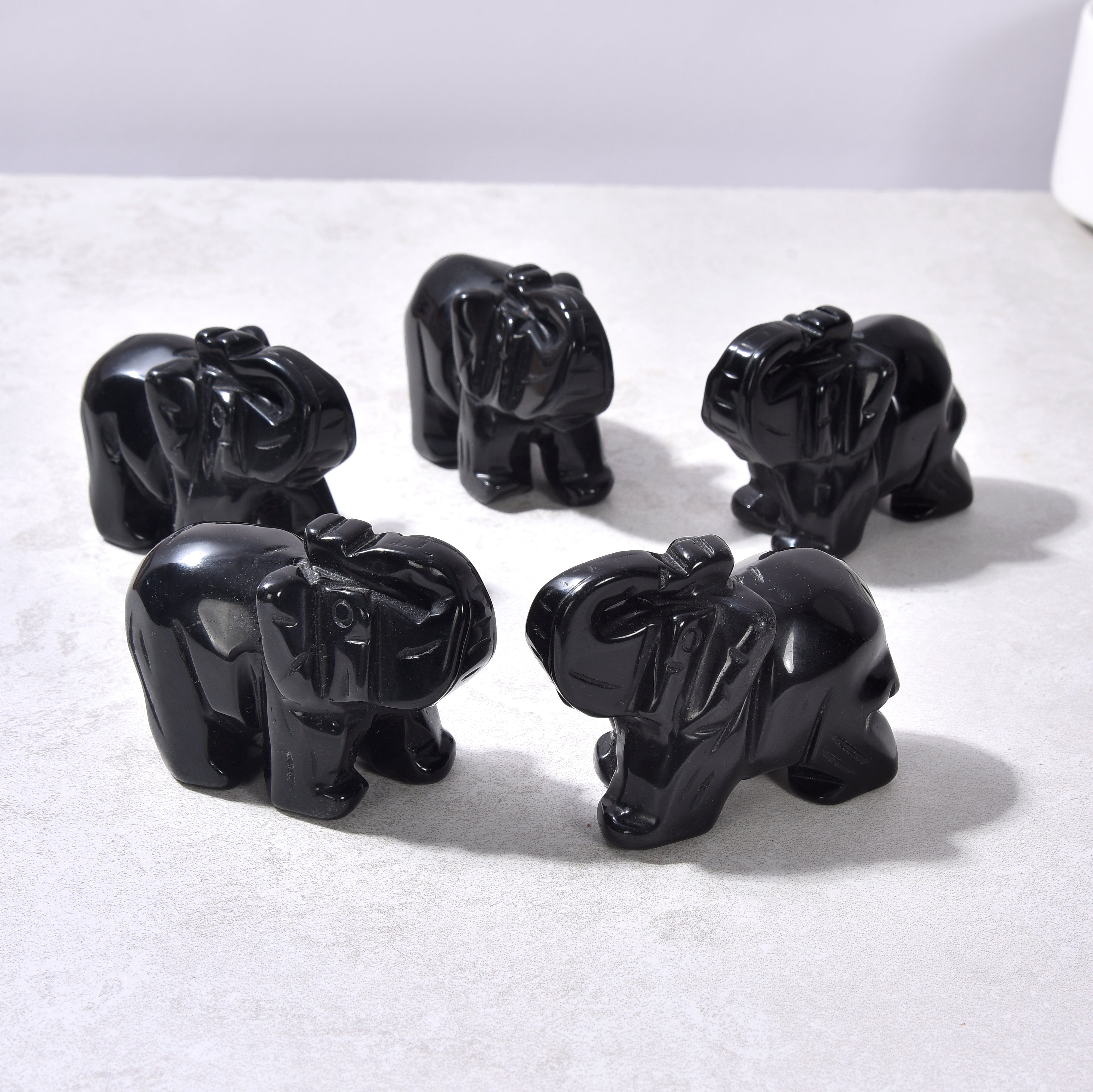 KALIFANO Gemstone Carvings 2.5" Obsidian Elephant Natural Gemstone Carving CV25-E-OB