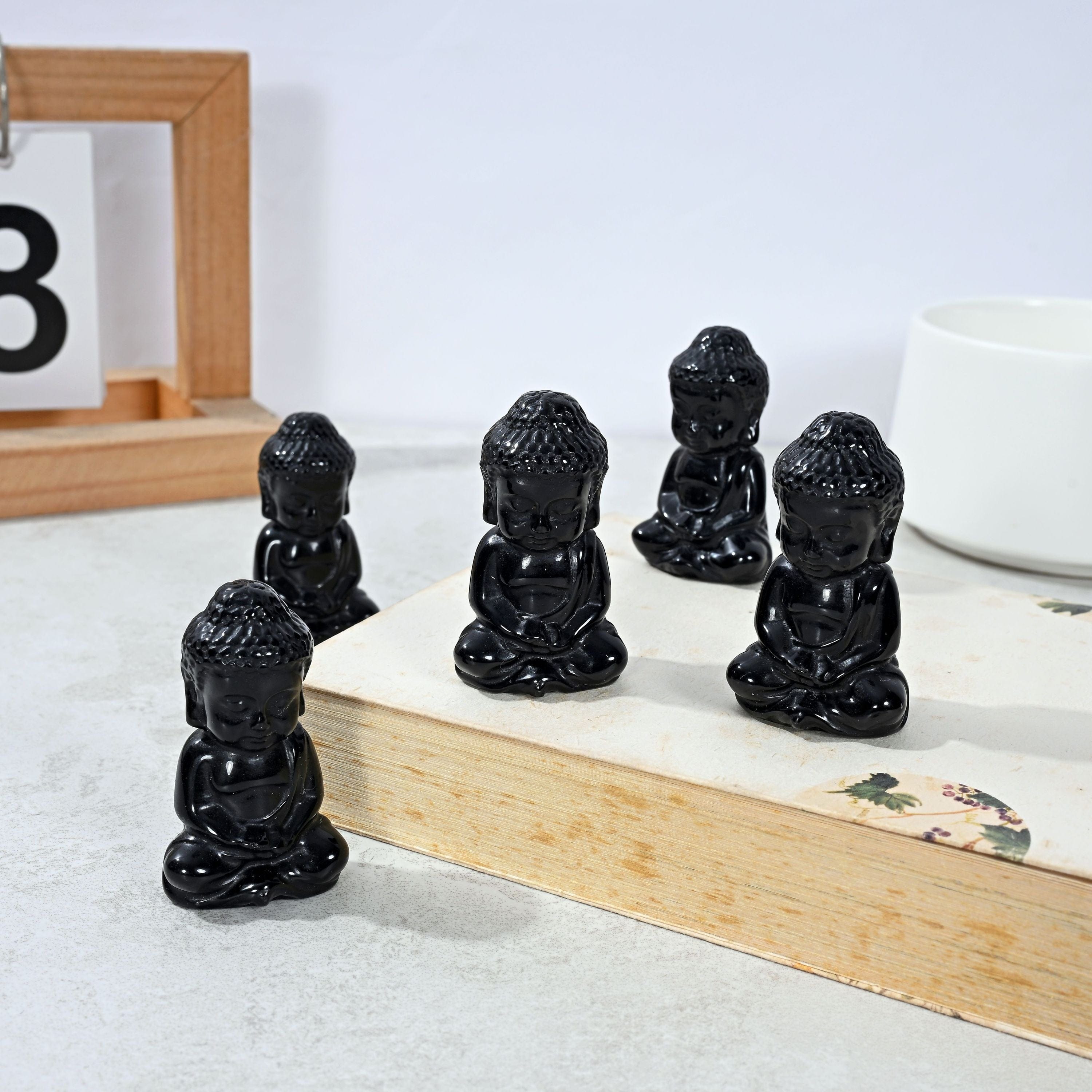 KALIFANO Gemstone Carvings 2" Obsidian Baby Buddha Natural Gemstone Carving CV20-B-OB