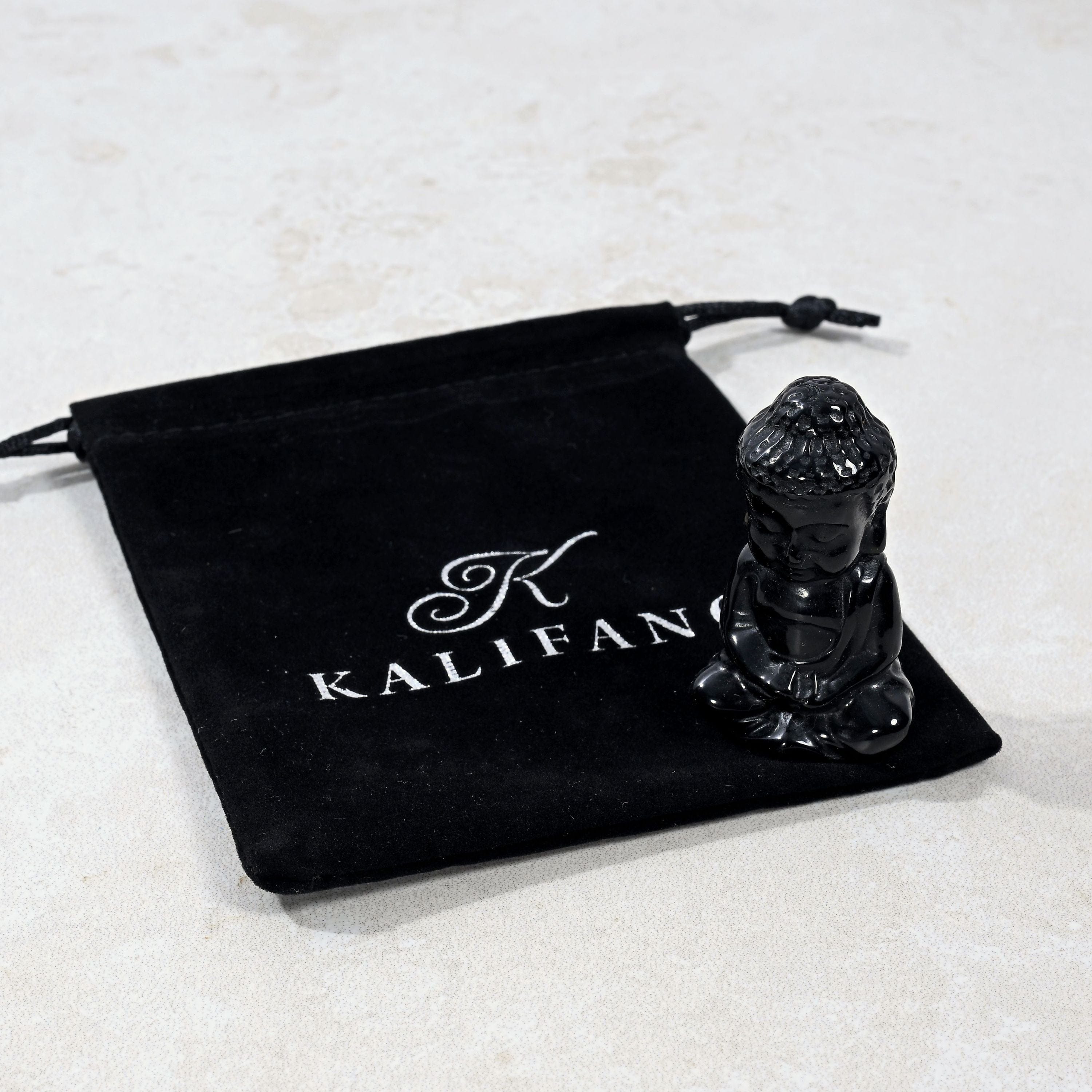 KALIFANO Gemstone Carvings 2" Obsidian Baby Buddha Natural Gemstone Carving CV20-B-OB