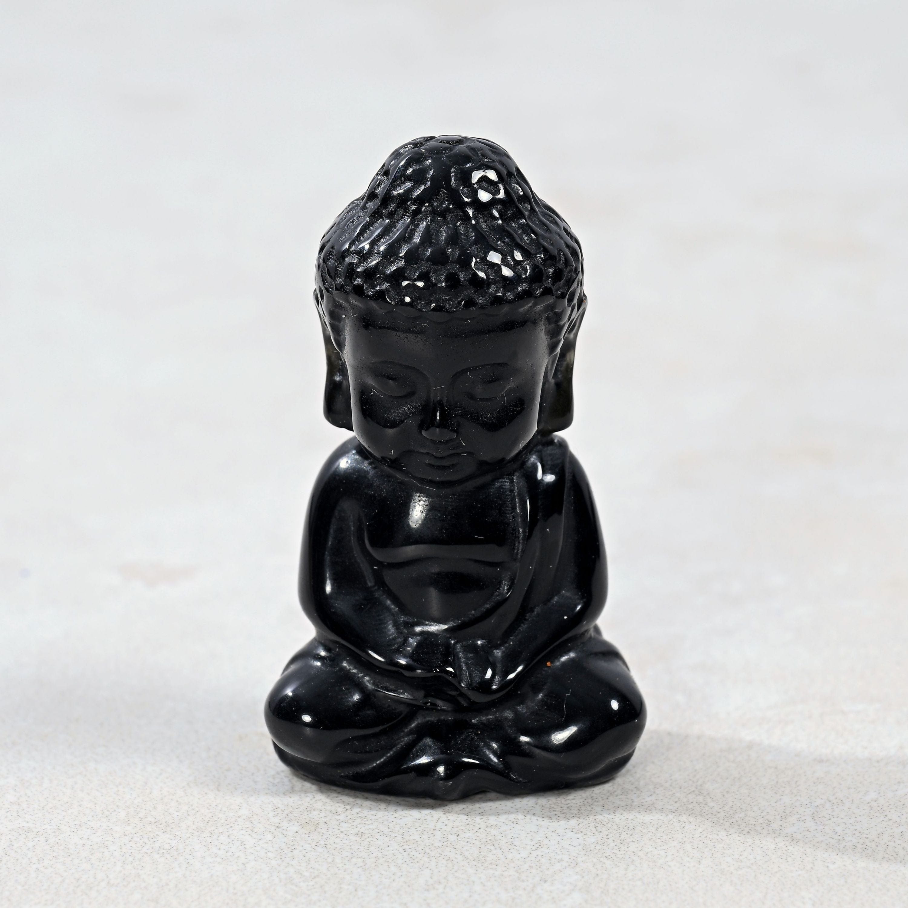 KALIFANO Gemstone Carvings 2" Obsidian Baby Buddha Natural Gemstone Carving CV20-B-OB