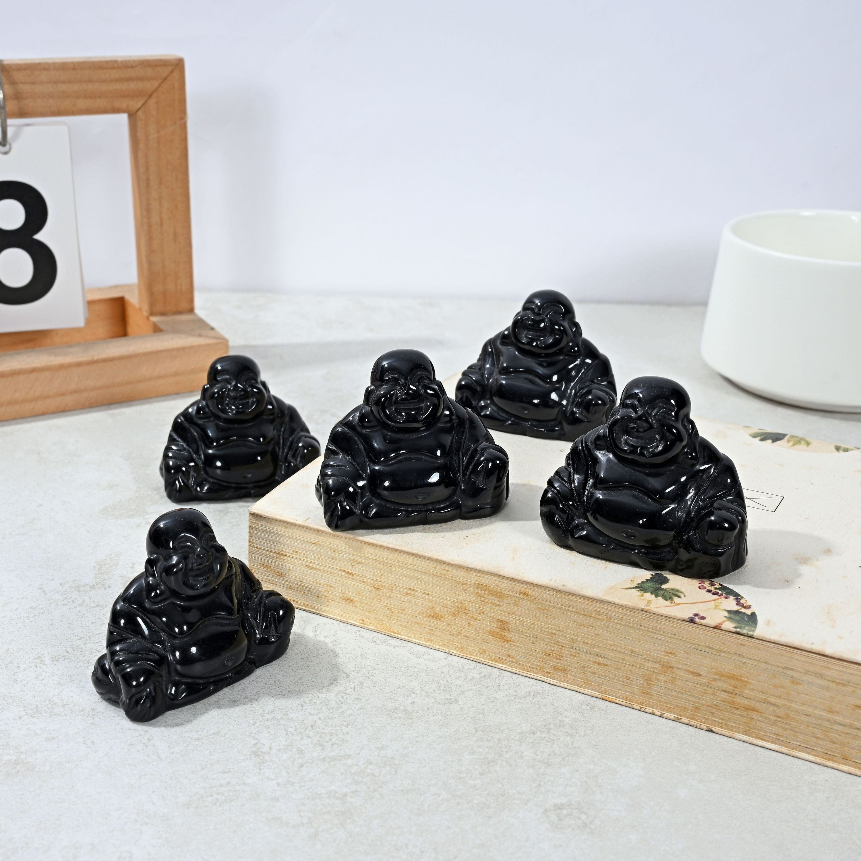 KALIFANO Gemstone Carvings 2" Obsidian Baby Buddha Natural Gemstone Carving CV30-B-OB