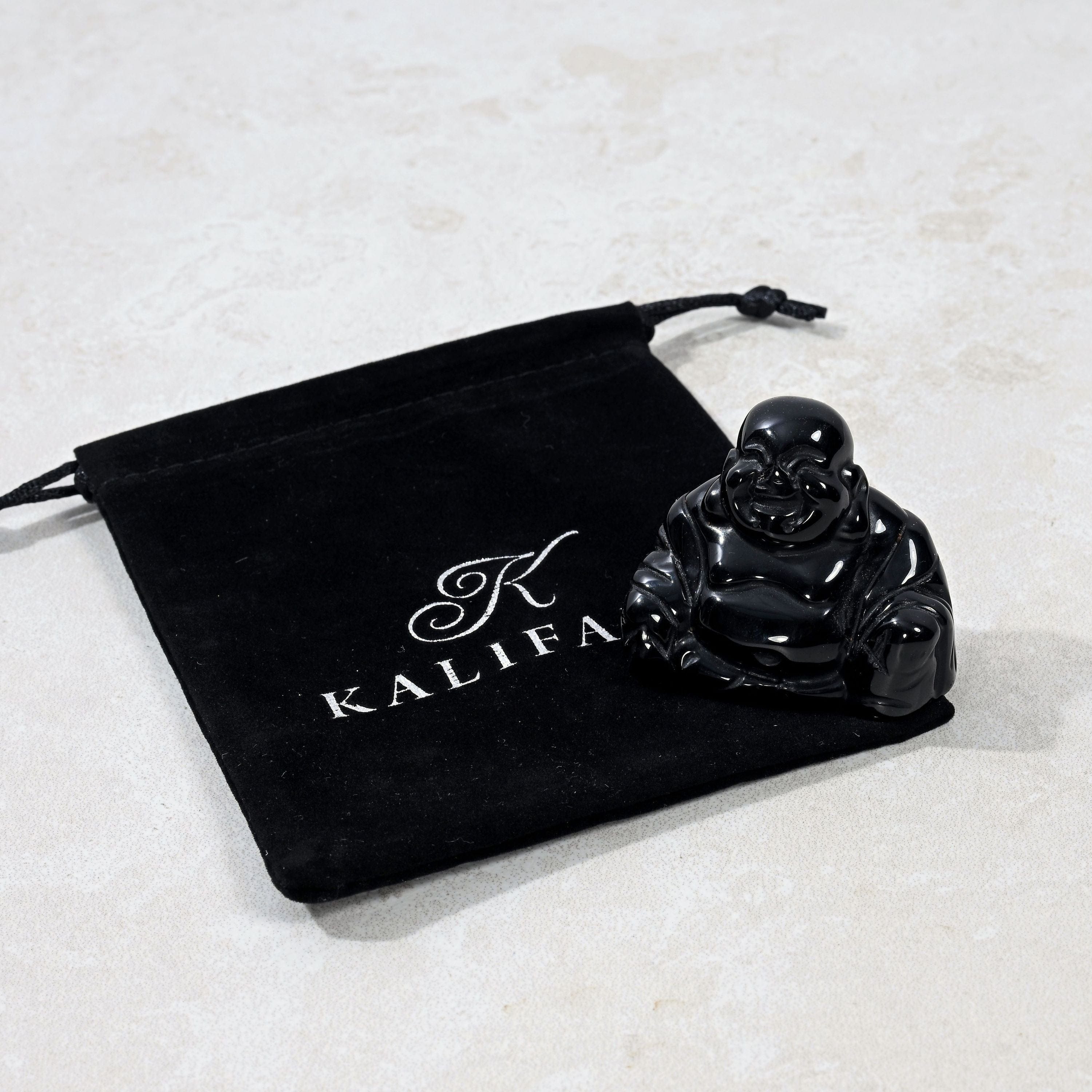 KALIFANO Gemstone Carvings 2" Obsidian Baby Buddha Natural Gemstone Carving CV30-B-OB