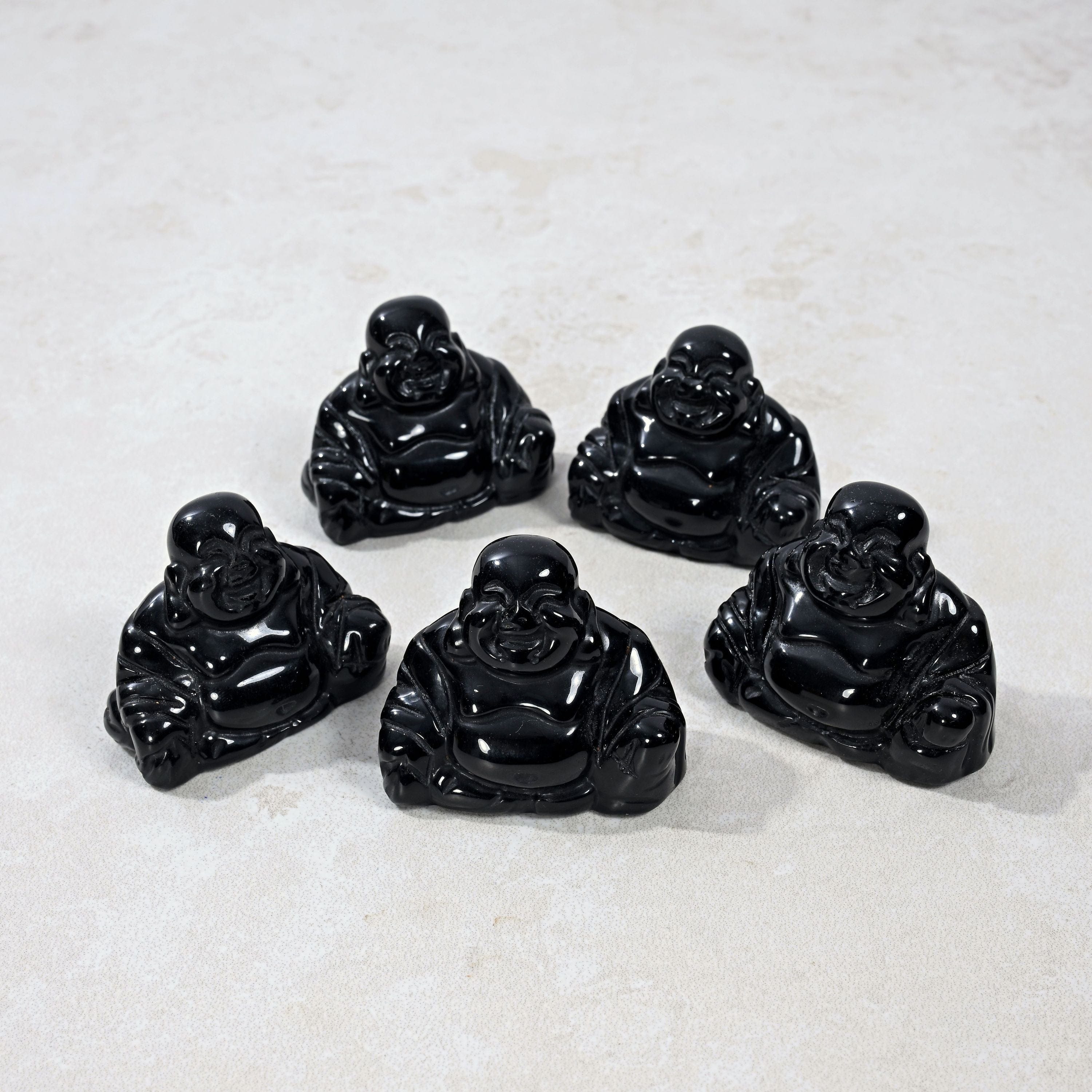 KALIFANO Gemstone Carvings 2" Obsidian Baby Buddha Natural Gemstone Carving CV30-B-OB