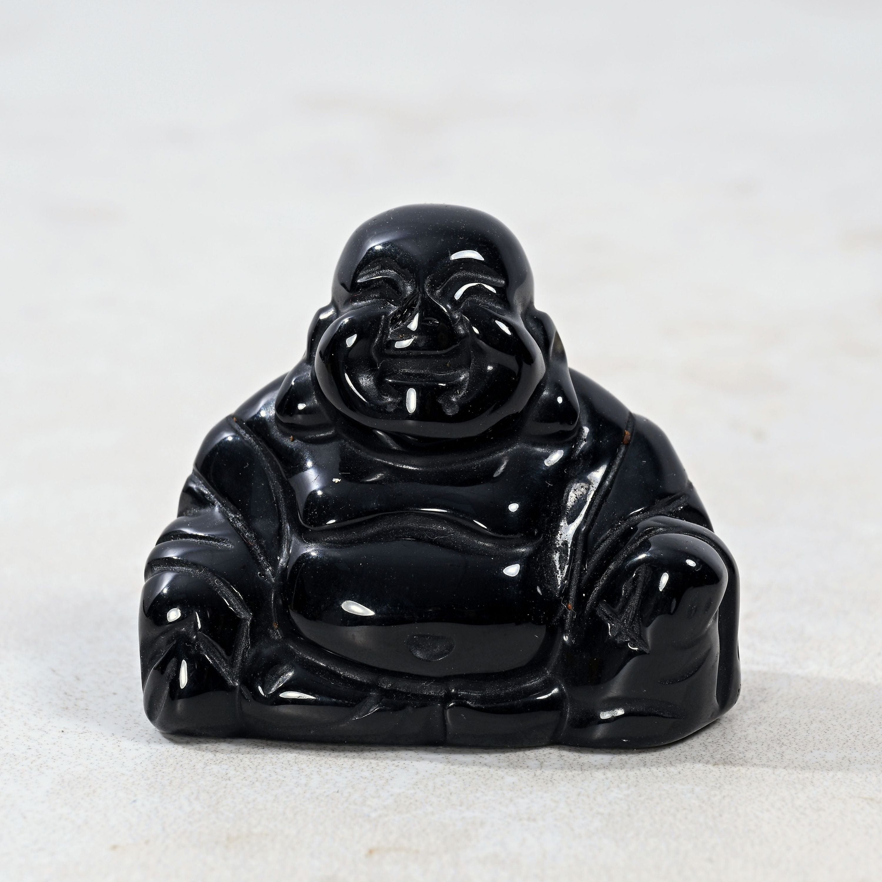 KALIFANO Gemstone Carvings 2" Obsidian Baby Buddha Natural Gemstone Carving CV30-B-OB