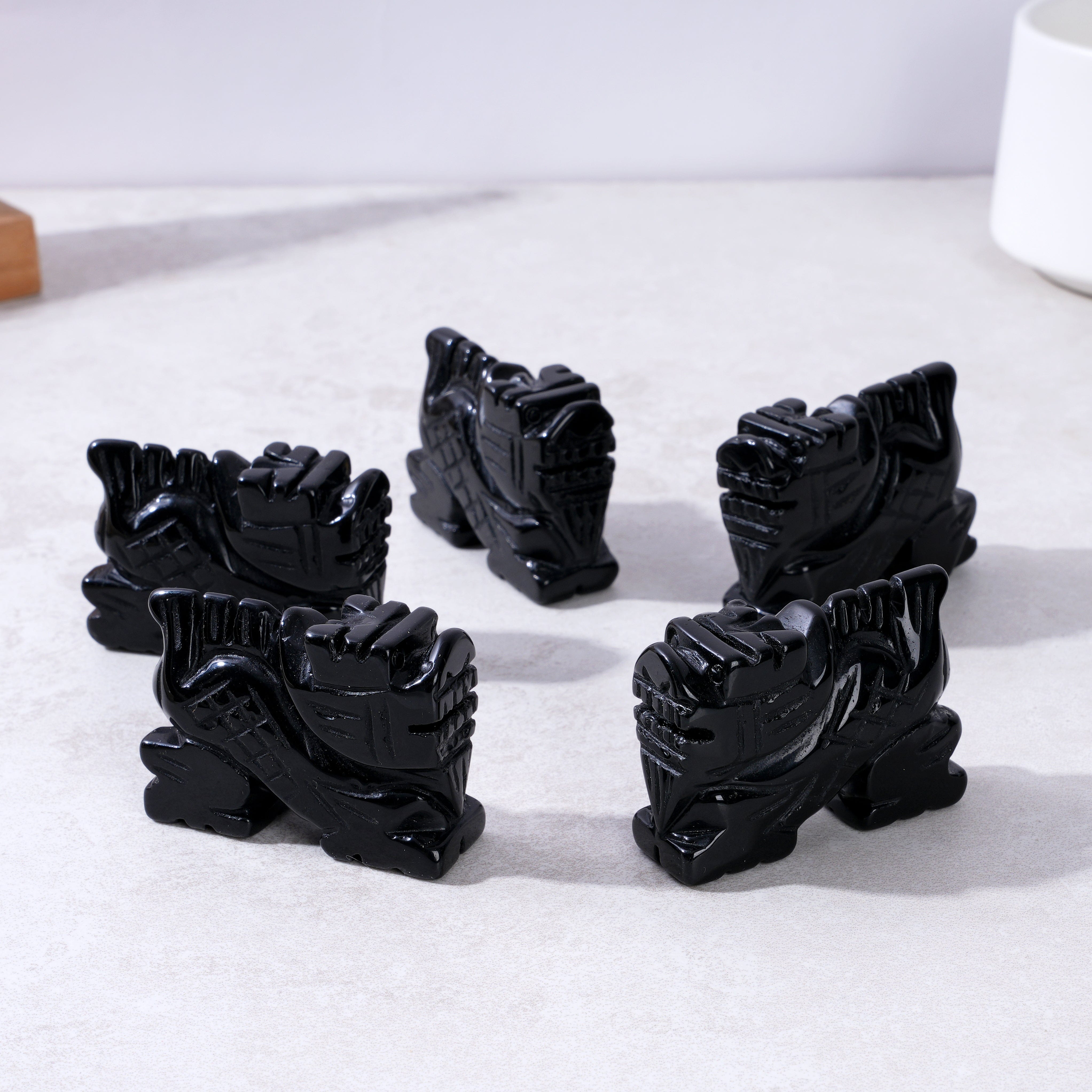 Kalifano Gemstone Carvings 2" Obsidian Dragon Natural Gemstone Carving CV14-D-OB