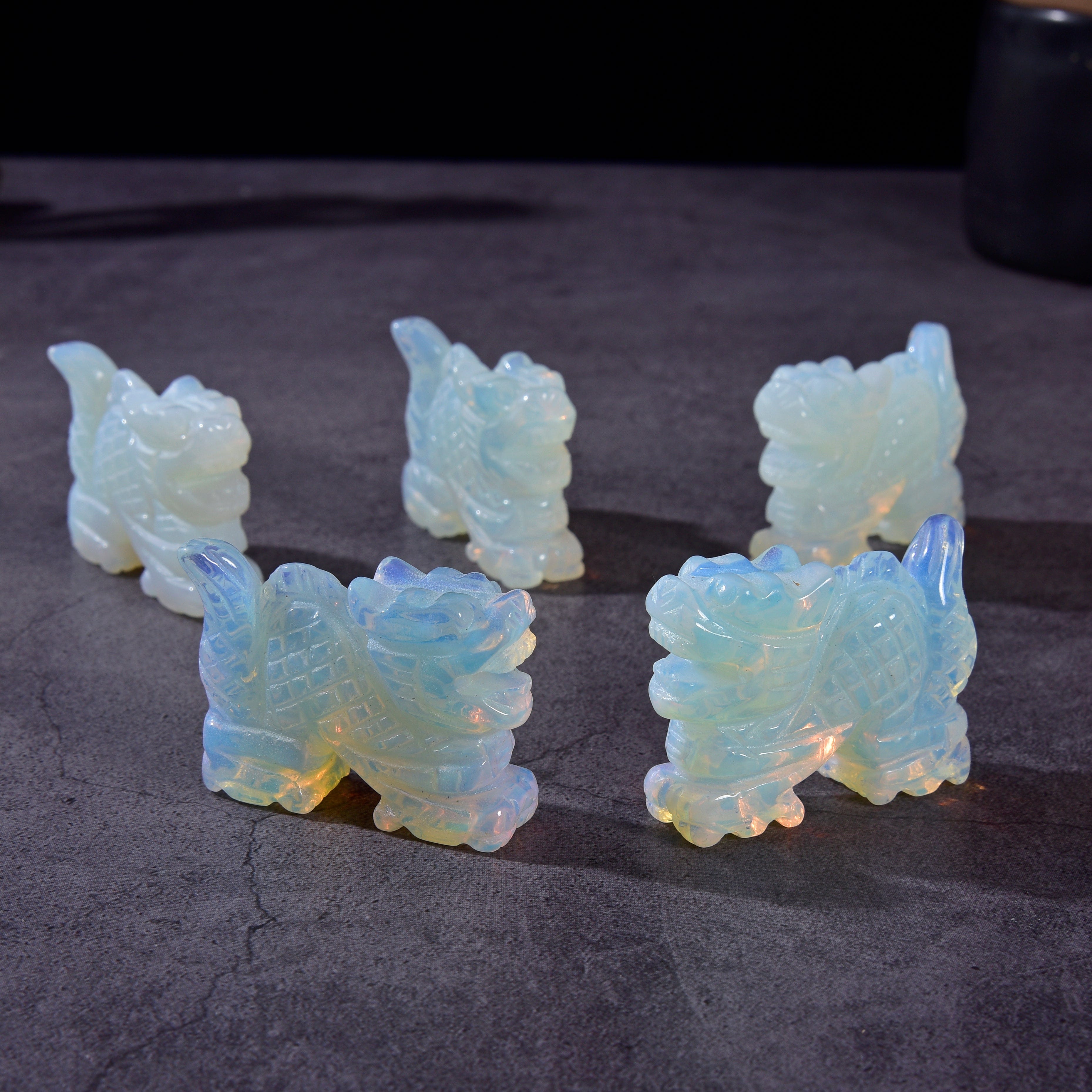 KALIFANO Gemstone Carvings 2" Opalite Moonstone Dragon Natural Gemstone Carving CV14-D-MS